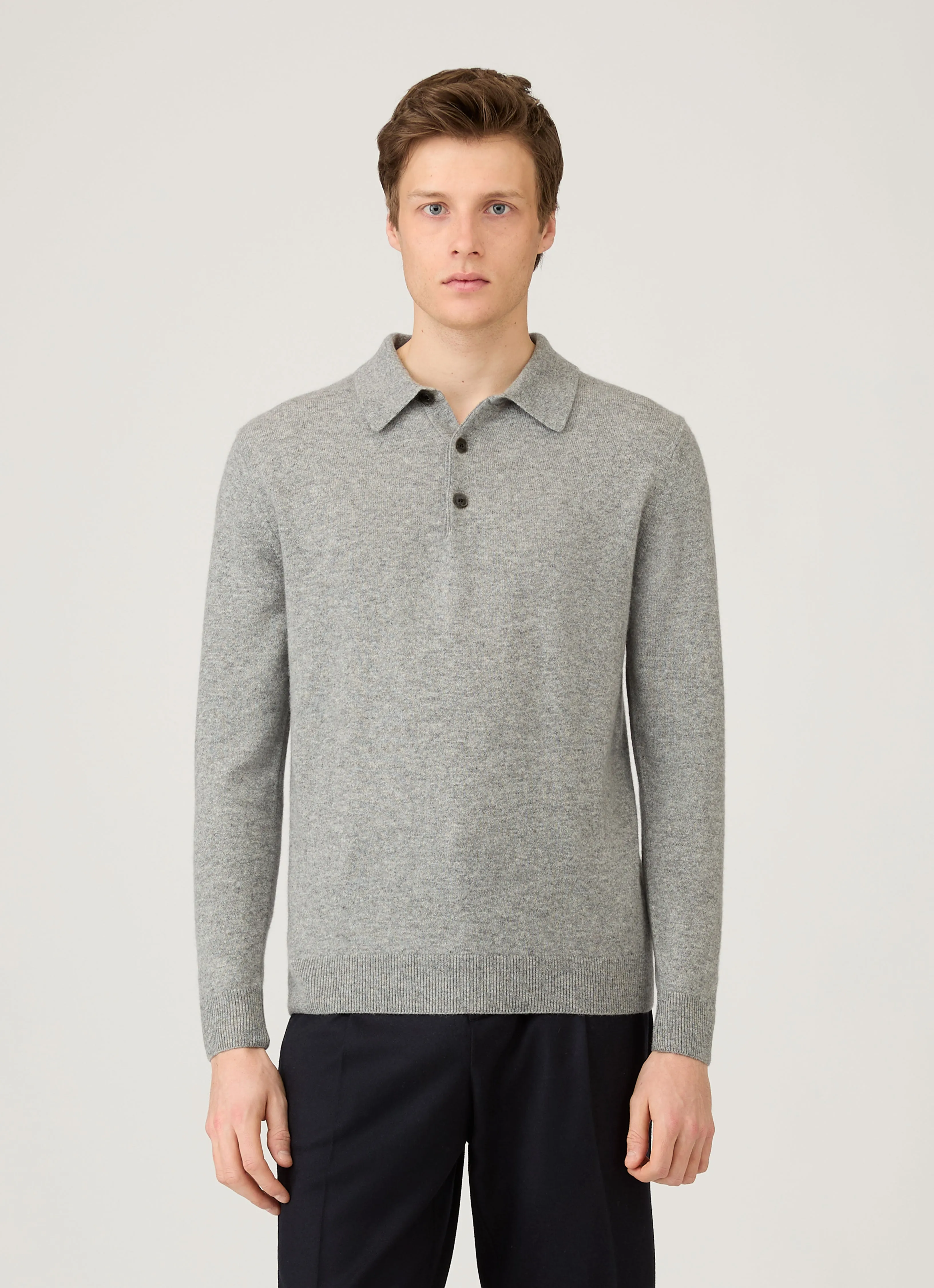 Men's Cashmere Polo Shirt in Grey Melange sold by Sunspel product image thumbnail 2