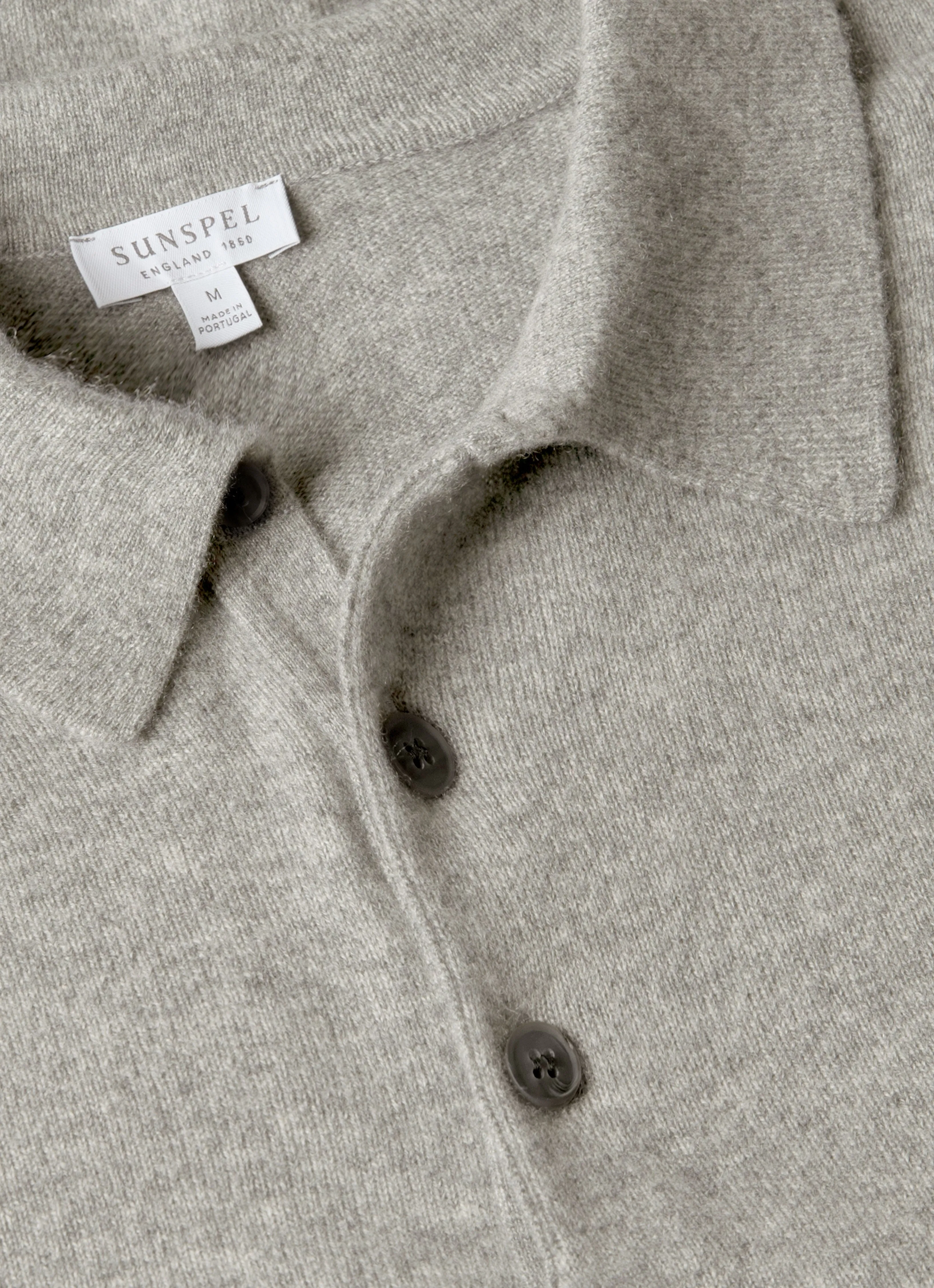 Men's Cashmere Polo Shirt in Grey Melange sold by Sunspel product image thumbnail 4