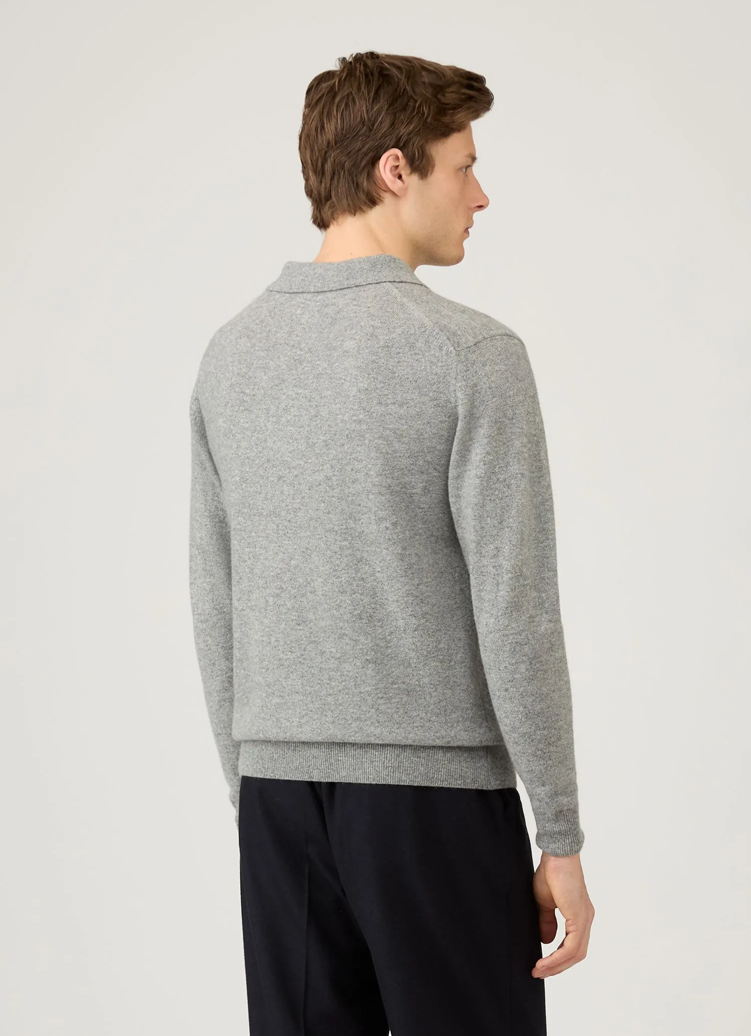 Men's Cashmere Polo Shirt in Grey Melange sold by Sunspel product image thumbnail 5