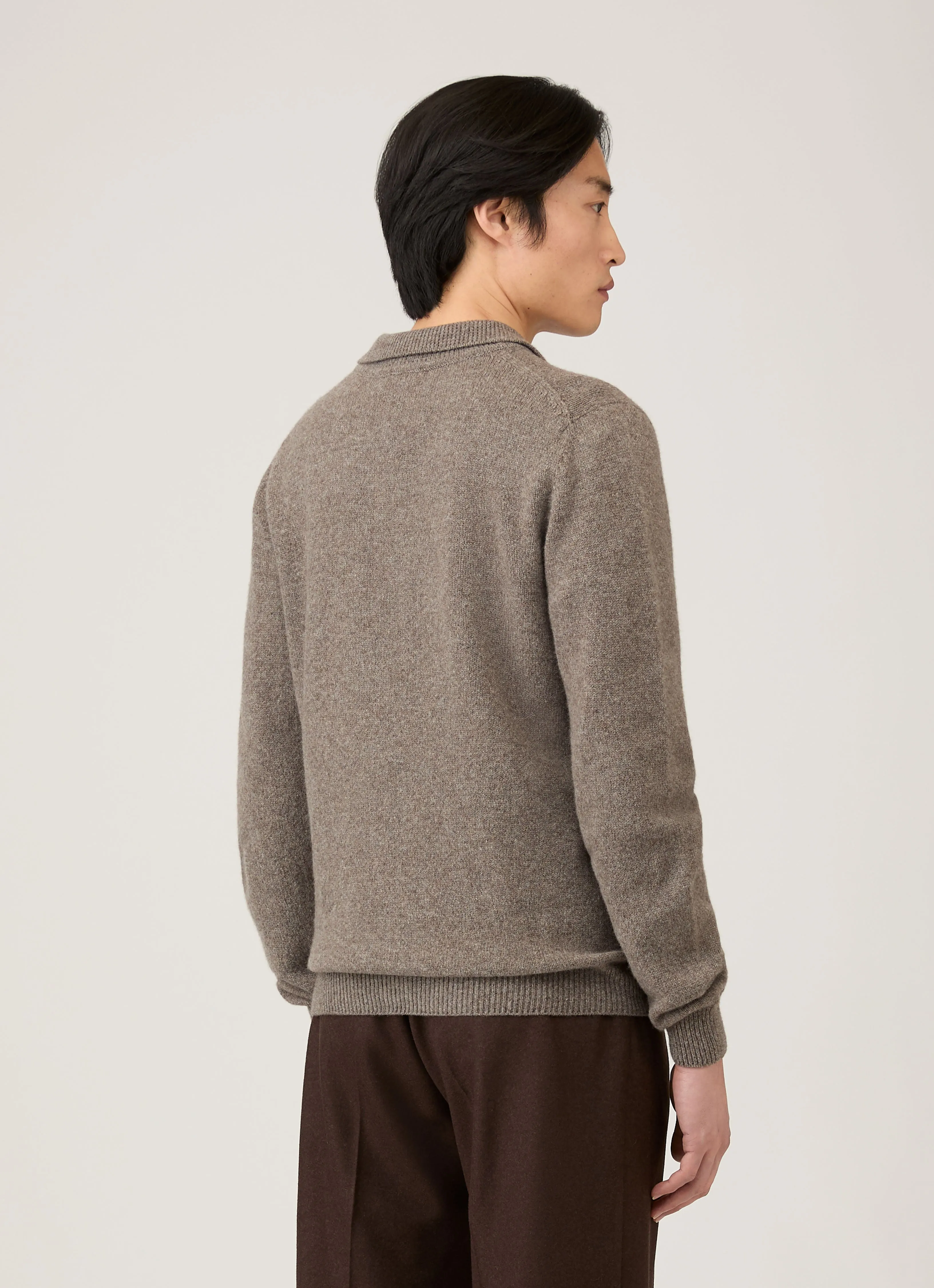 Men's Lambswool Knitted Polo Shirt in Bark sold by Sunspel product image thumbnail 5