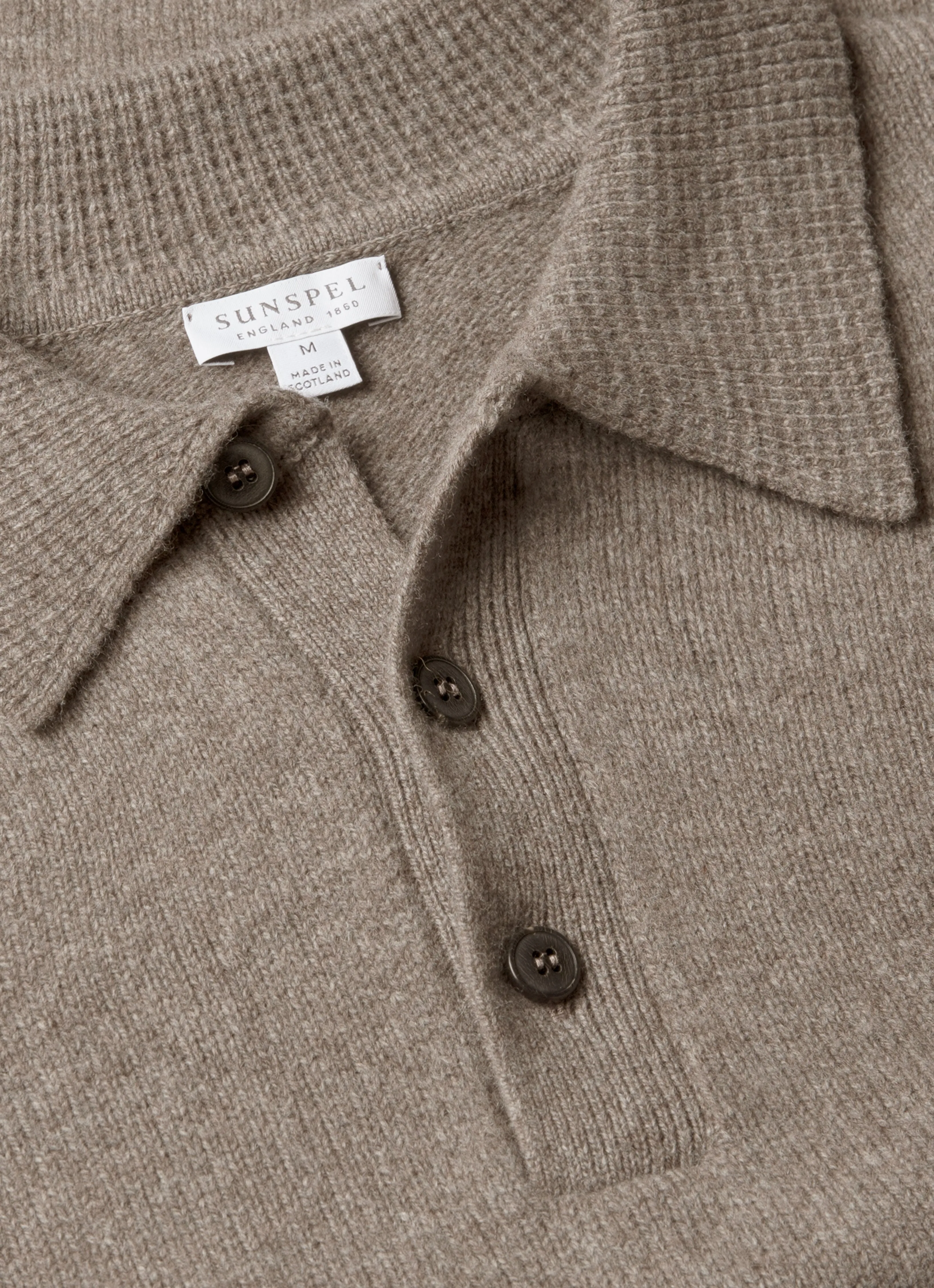 Men's Lambswool Knitted Polo Shirt in Bark sold by Sunspel product image thumbnail 4