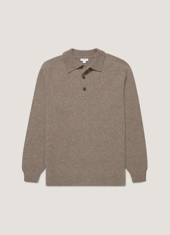 Men's Lambswool Polo Shirt in Bark sold by Sunspel