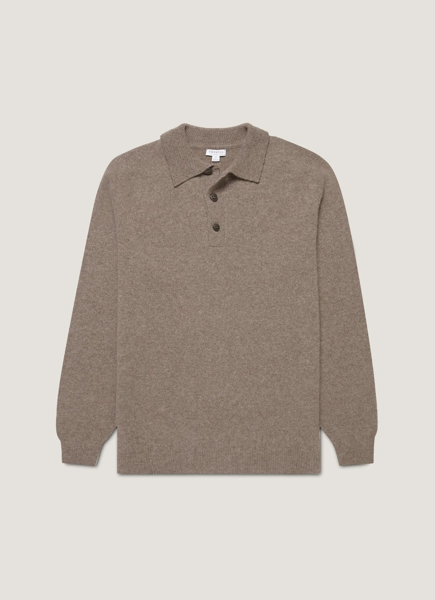 Men's Lambswool Knitted Polo Shirt in Bark sold by Sunspel