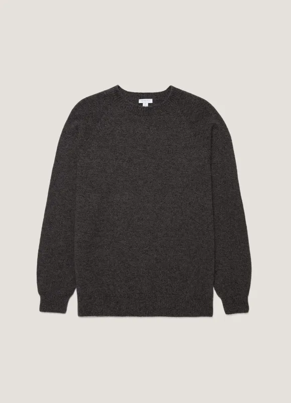 Men's Lambswool Crew Neck Jumper in Dark Green Twist sold by Sunspel