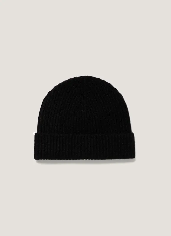 Cashmere Ribbed Hat in Black sold by Sunspel
