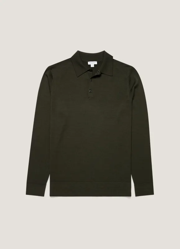 Men's Extra-Fine Merino Polo Shirt in Dark Green sold by Sunspel