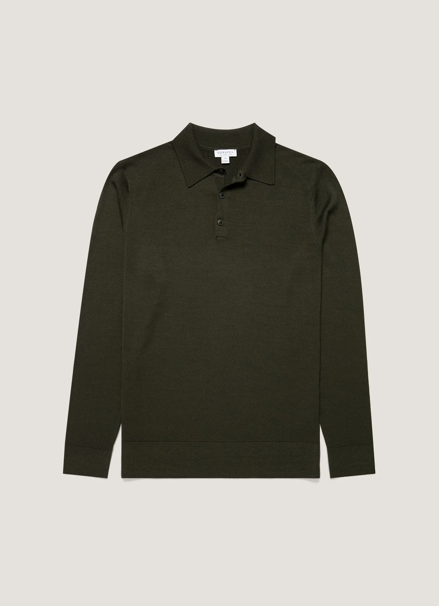 Men's Extra-Fine Merino Knitted Polo Shirt in Dark Green sold by Sunspel