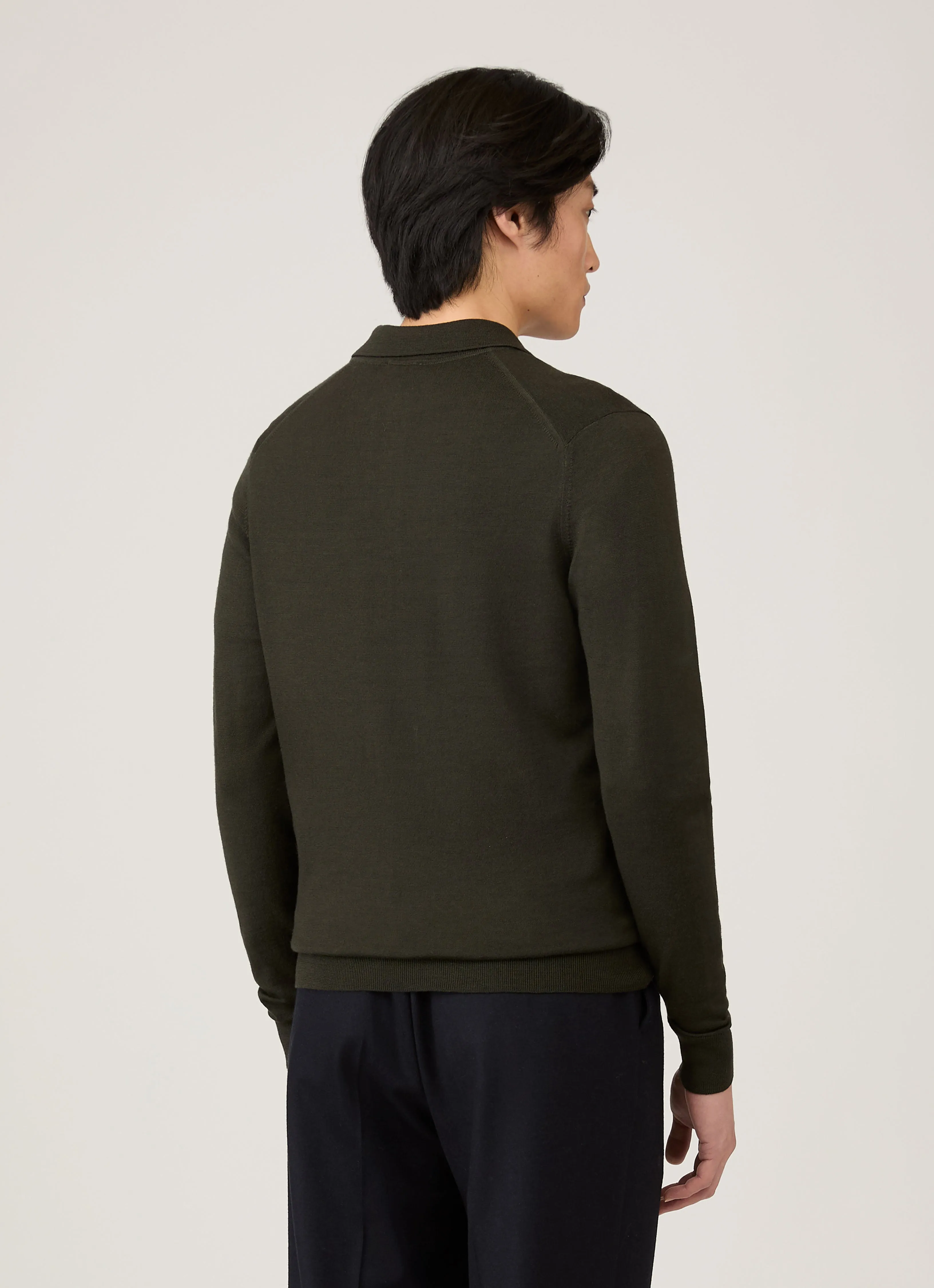 Men's Extra-Fine Merino Knitted Polo Shirt in Dark Green sold by Sunspel product image thumbnail 5
