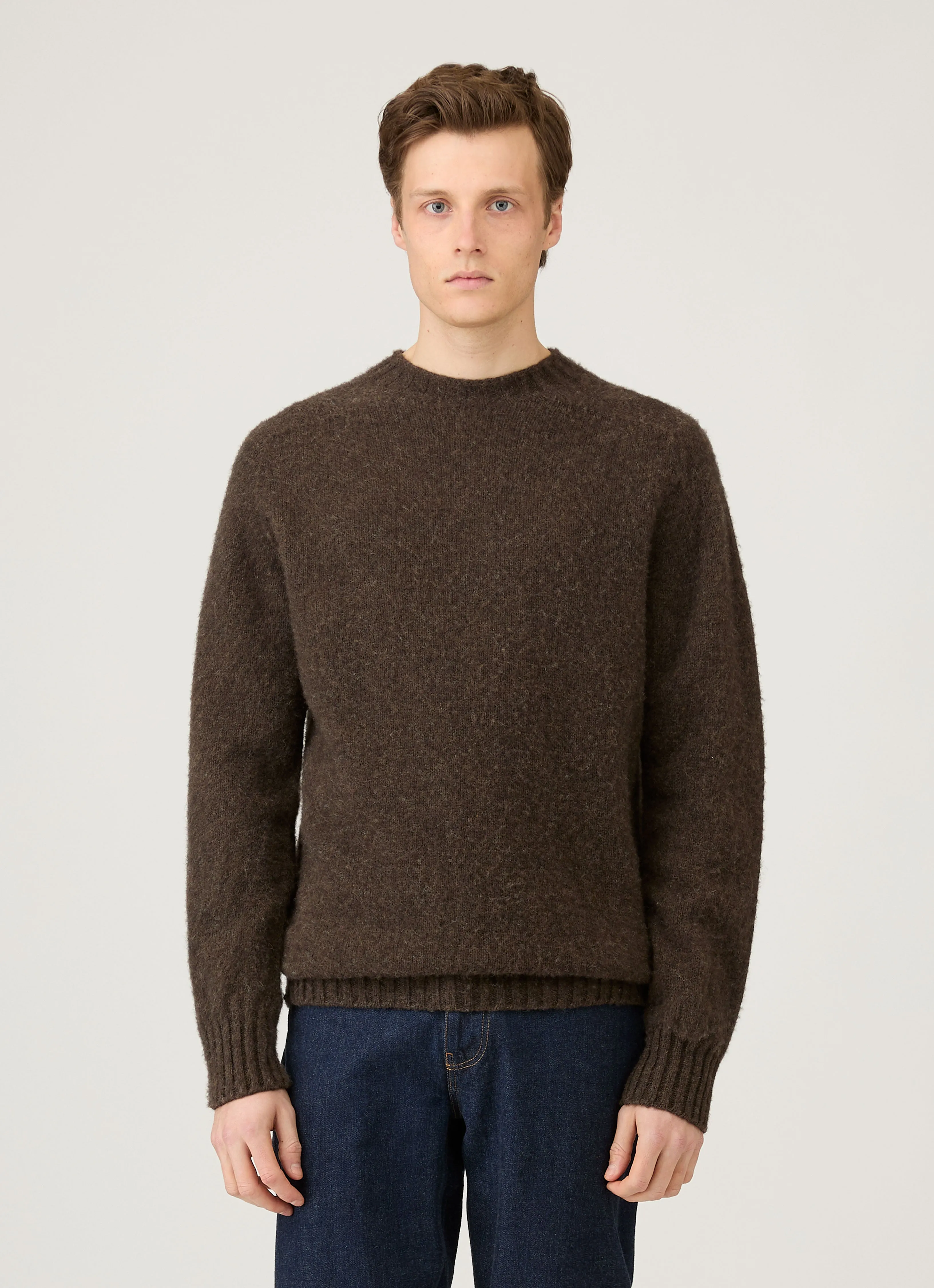 Men's Shetland Crew Neck Jumper in Bark sold by Sunspel product image thumbnail 2