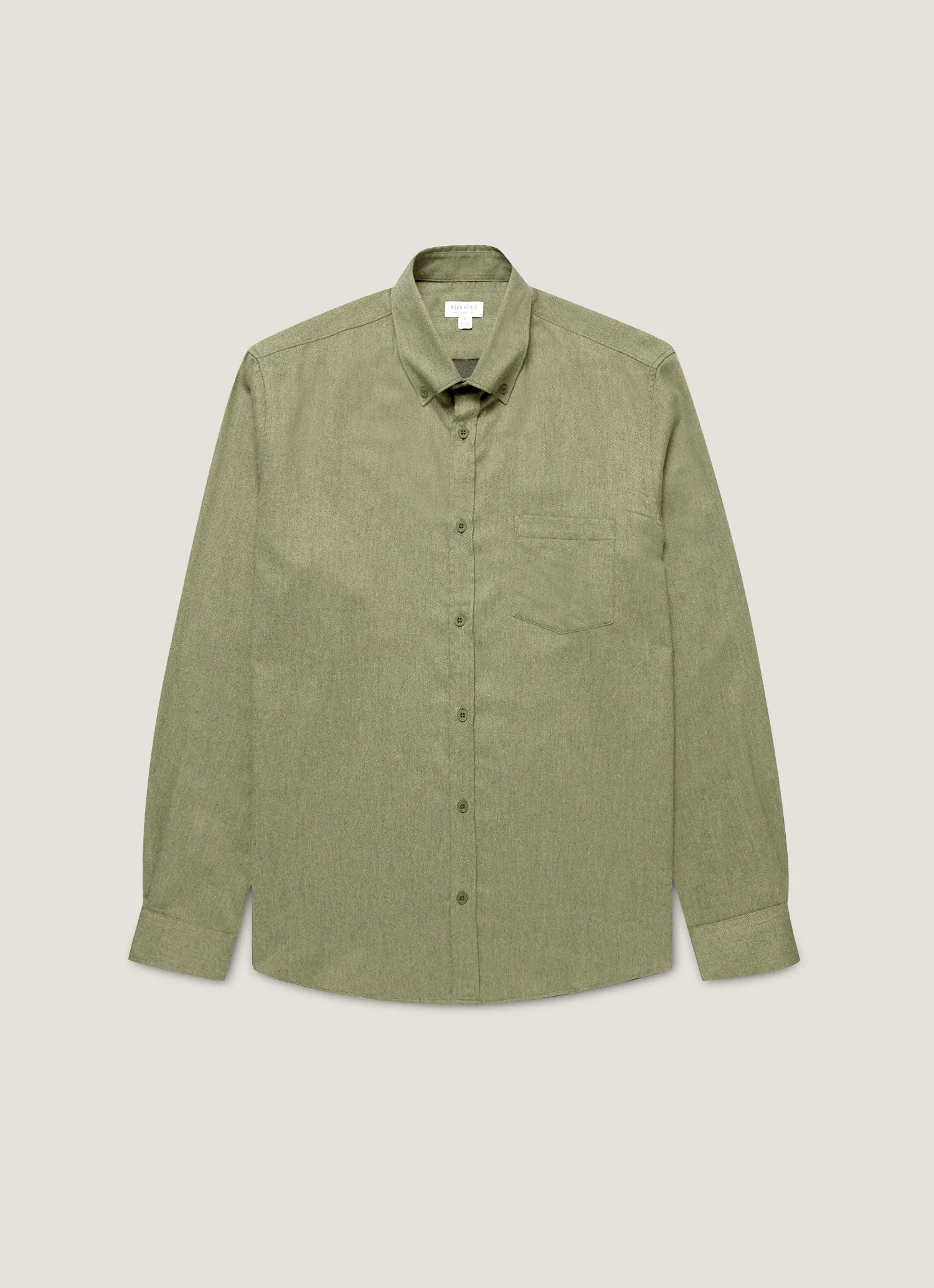 Men's Button Down Flannel Shirt in Sea Moss Melange sold by Sunspel