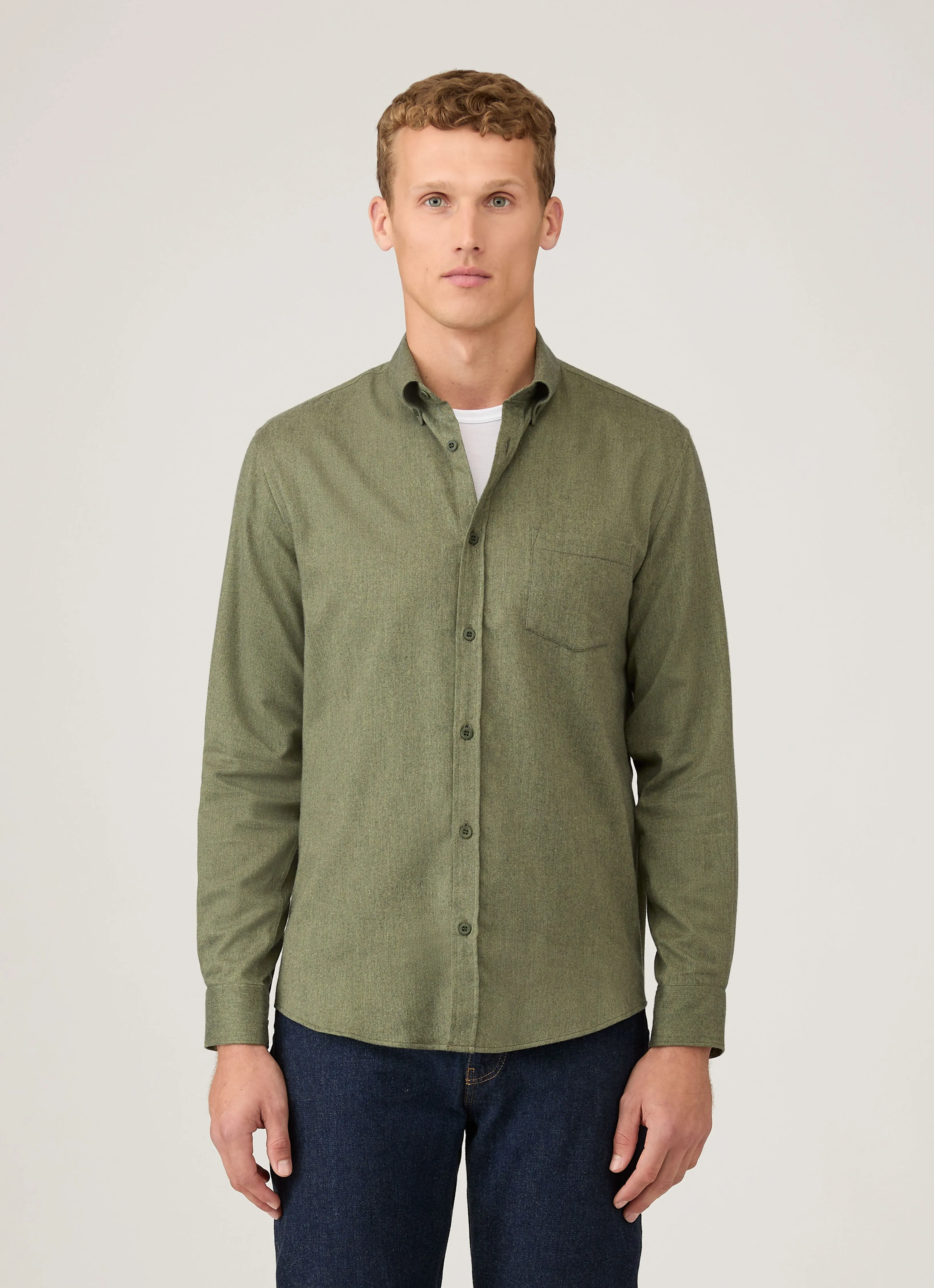 Men's Button Down Flannel Shirt in Sea Moss Melange sold by Sunspel product image thumbnail 2