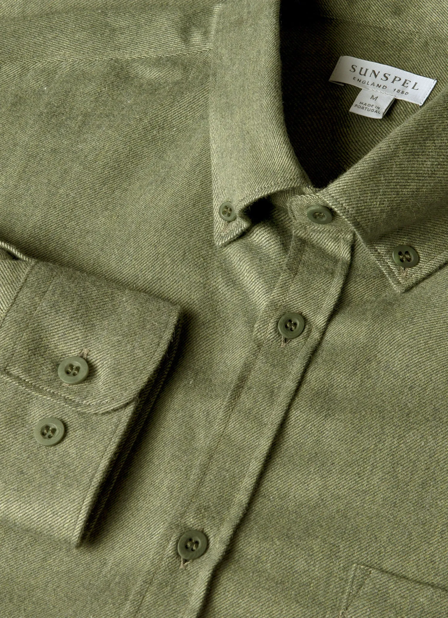 Men's Button Down Flannel Shirt in Sea Moss Melange sold by Sunspel product image thumbnail 4