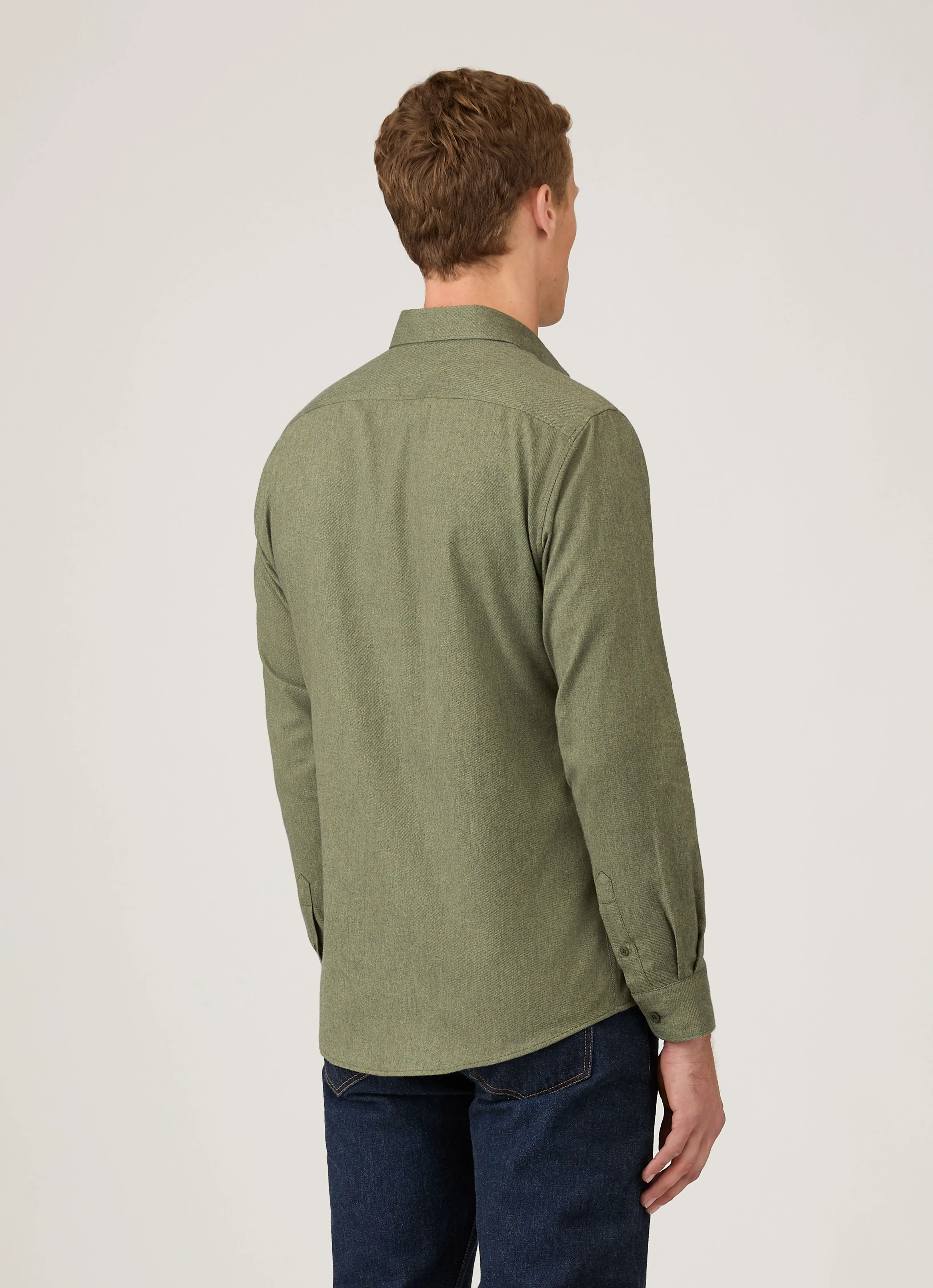 Men's Button Down Flannel Shirt in Sea Moss Melange sold by Sunspel product image thumbnail 5