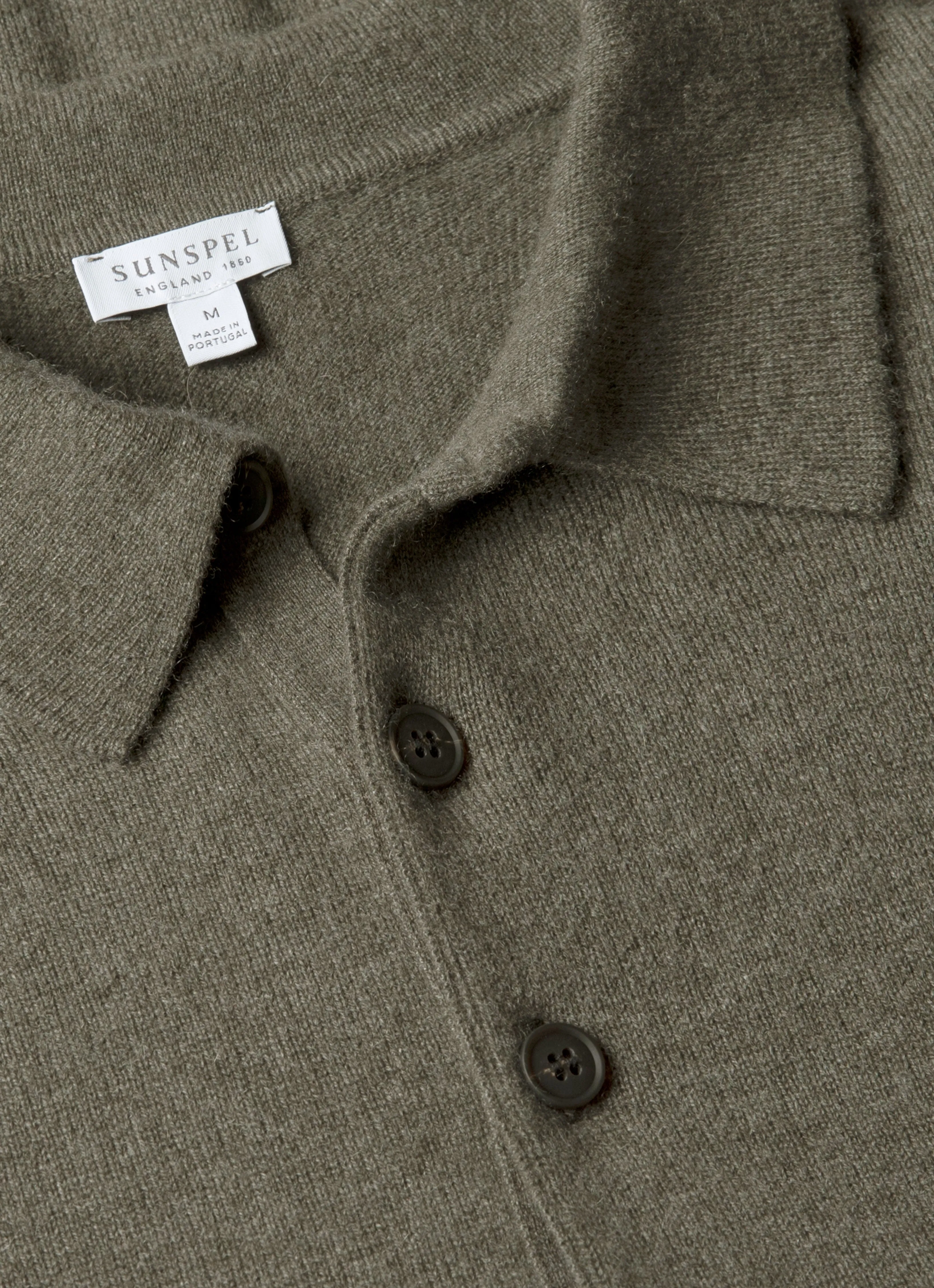 Men's Cashmere Knitted Polo Shirt in Khaki sold by Sunspel product image thumbnail 4