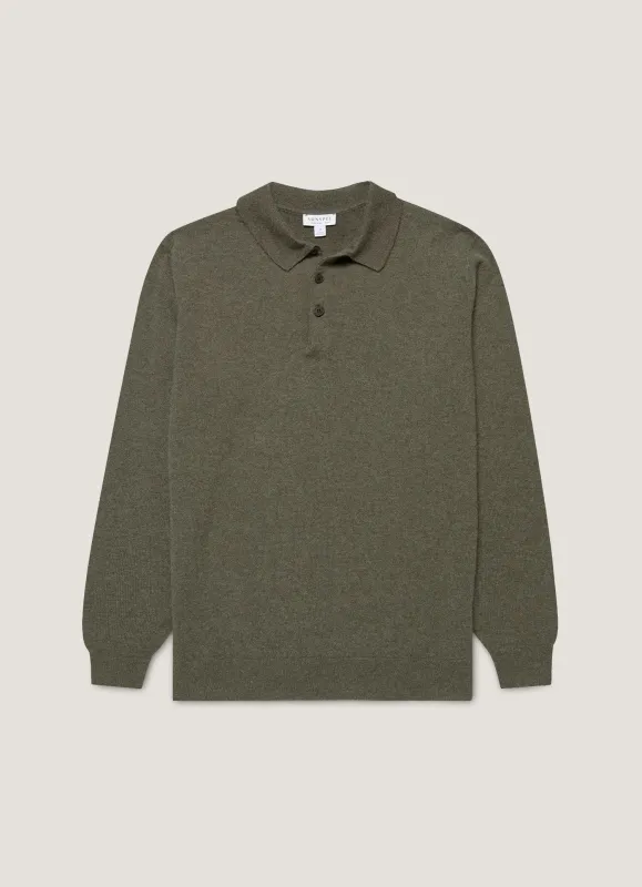 Men's Cashmere Polo Shirt in Khaki sold by Sunspel