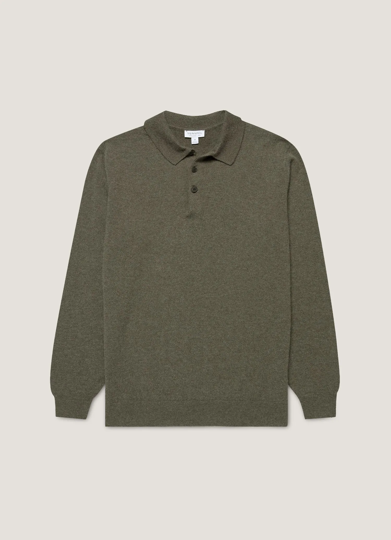 Men's Cashmere Knitted Polo Shirt in Khaki sold by Sunspel