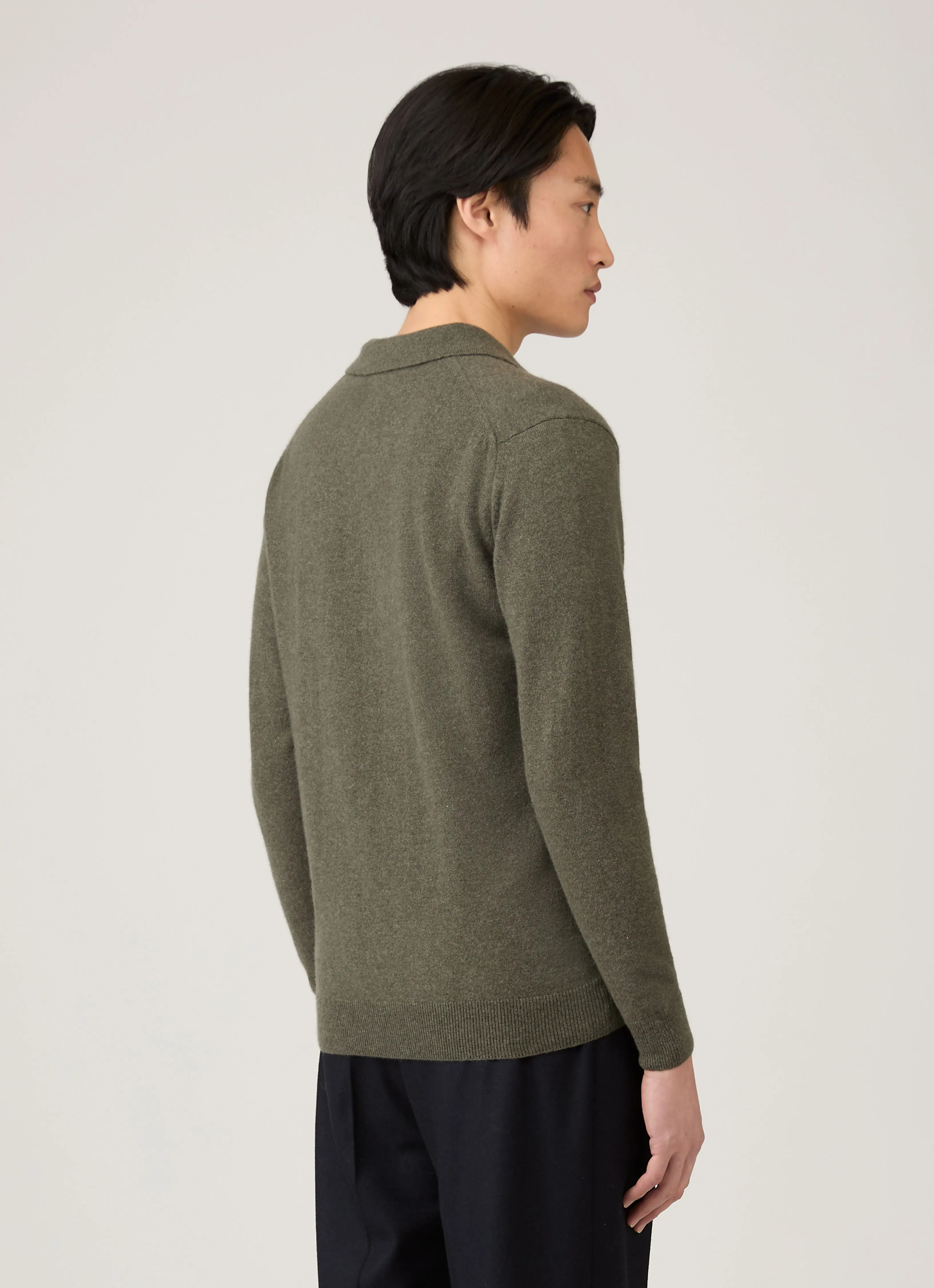 Men's Cashmere Knitted Polo Shirt in Khaki sold by Sunspel product image thumbnail 5