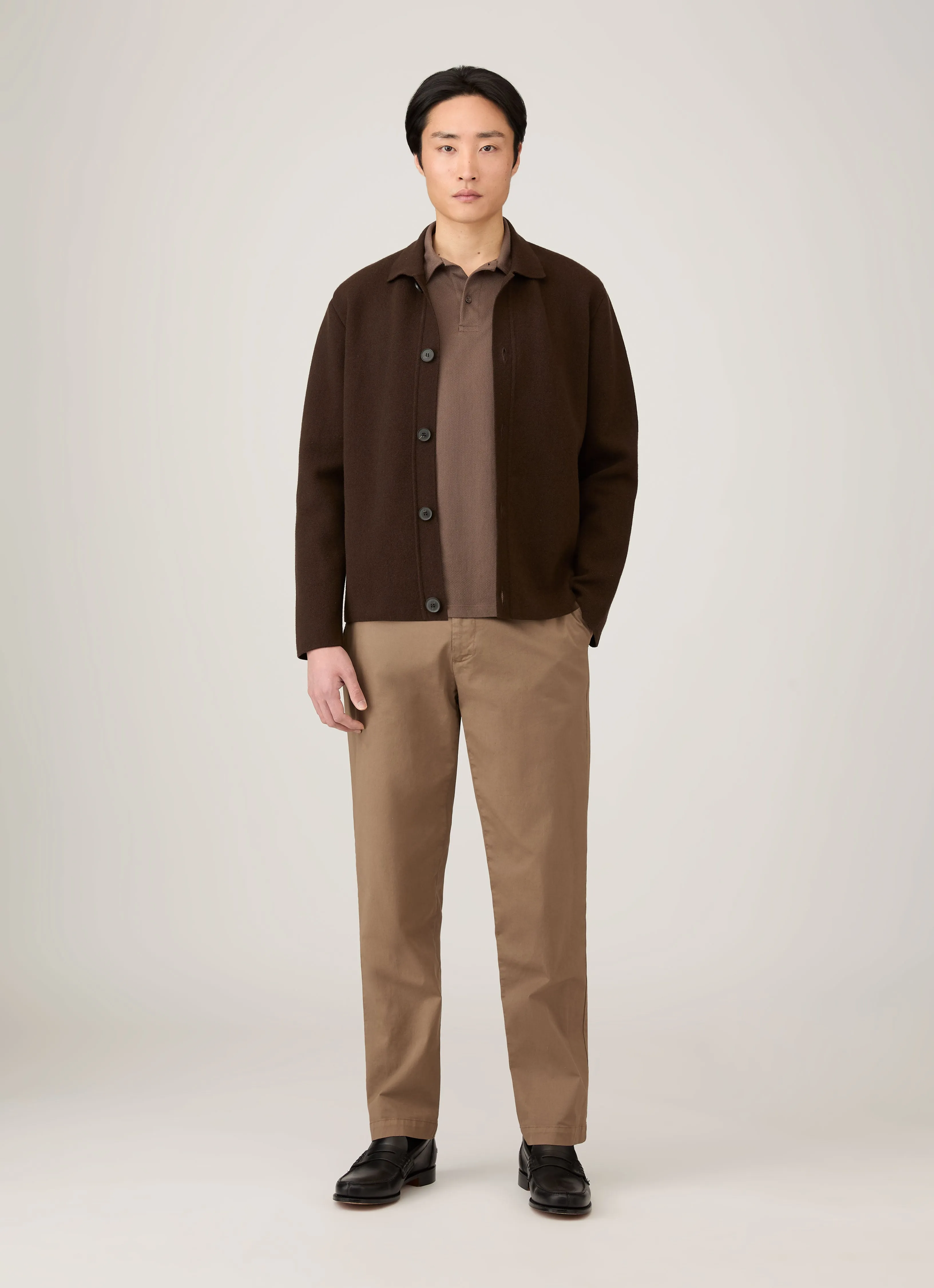 Men's Long Sleeve Riviera Polo Shirt in Bark sold by Sunspel product image thumbnail 3