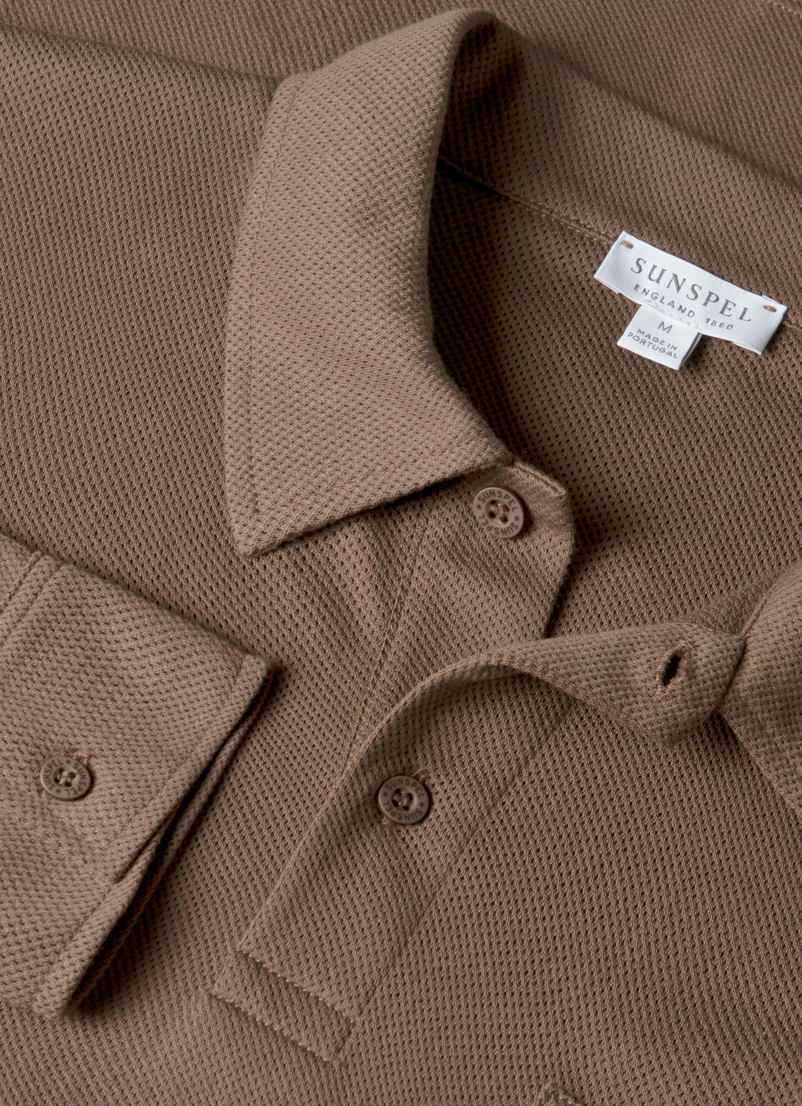 Men's Long Sleeve Riviera Polo Shirt in Bark sold by Sunspel product image thumbnail 4