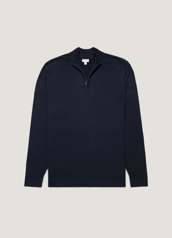 Men's Extra-Fine Merino Zip Neck in Navy sold by Sunspel
