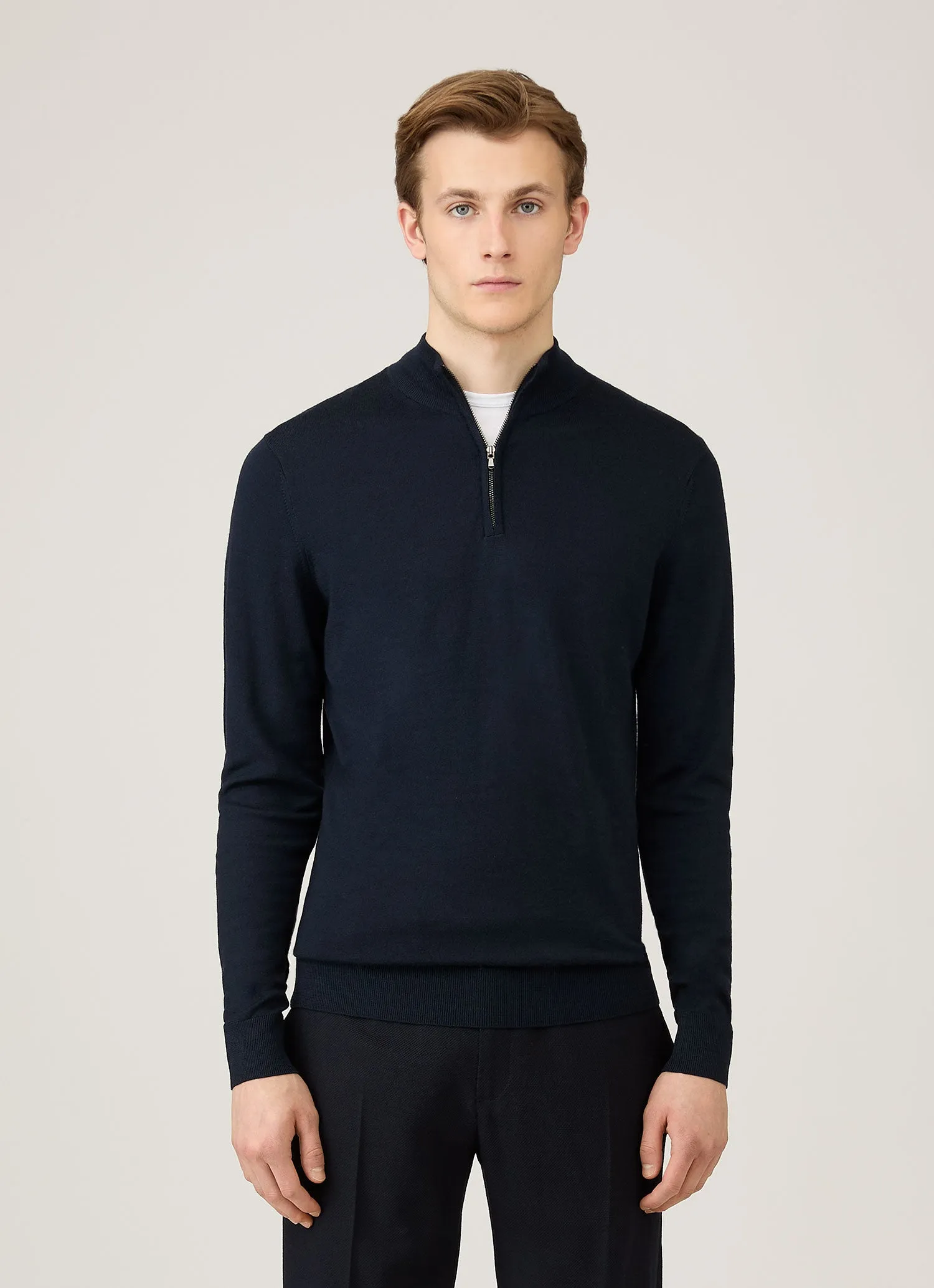 Men's Extra-Fine Merino Zip Neck in Navy sold by Sunspel product image thumbnail 2