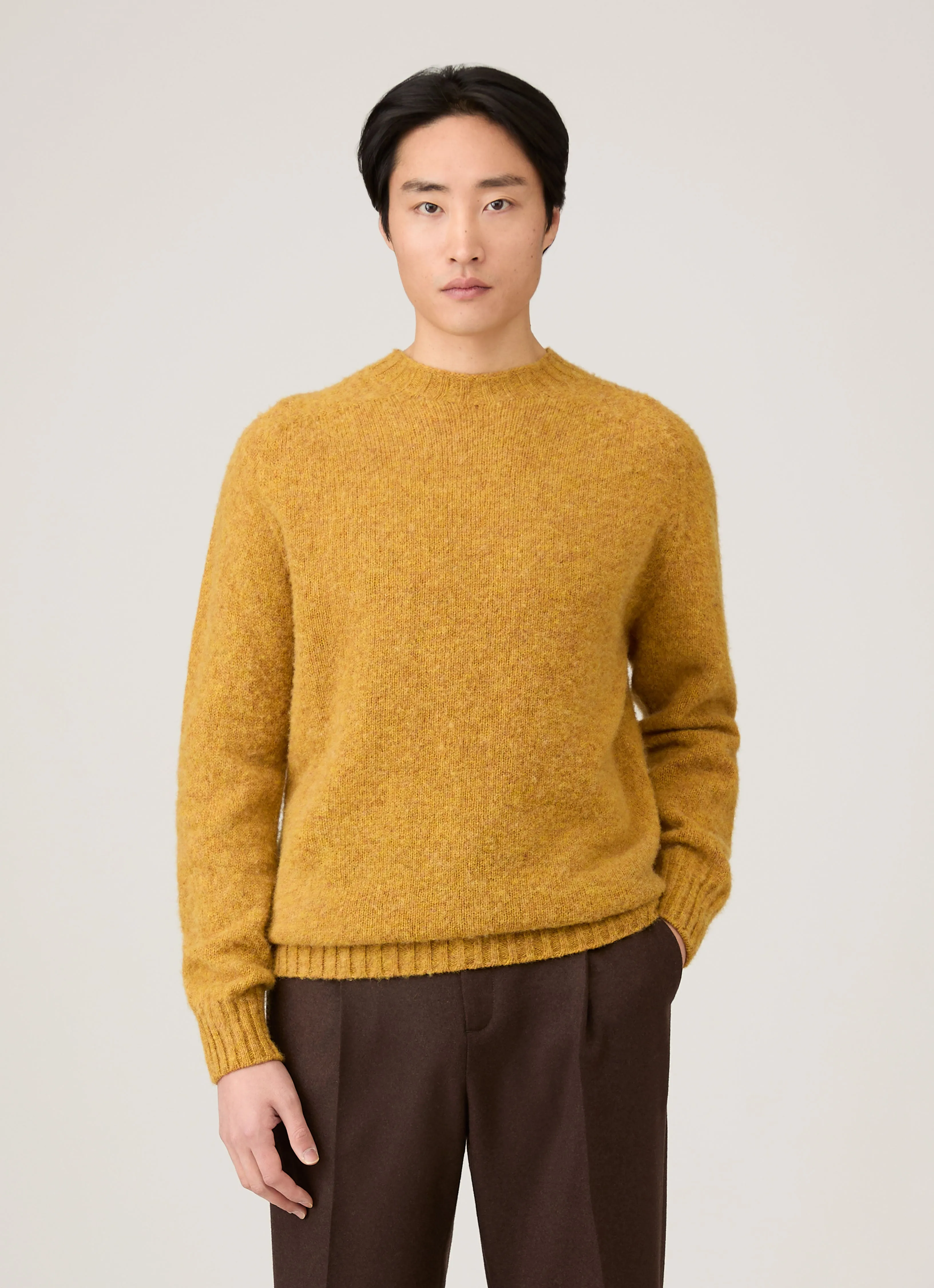Men's Shetland Crew Neck Jumper in Saffron sold by Sunspel product image thumbnail 2