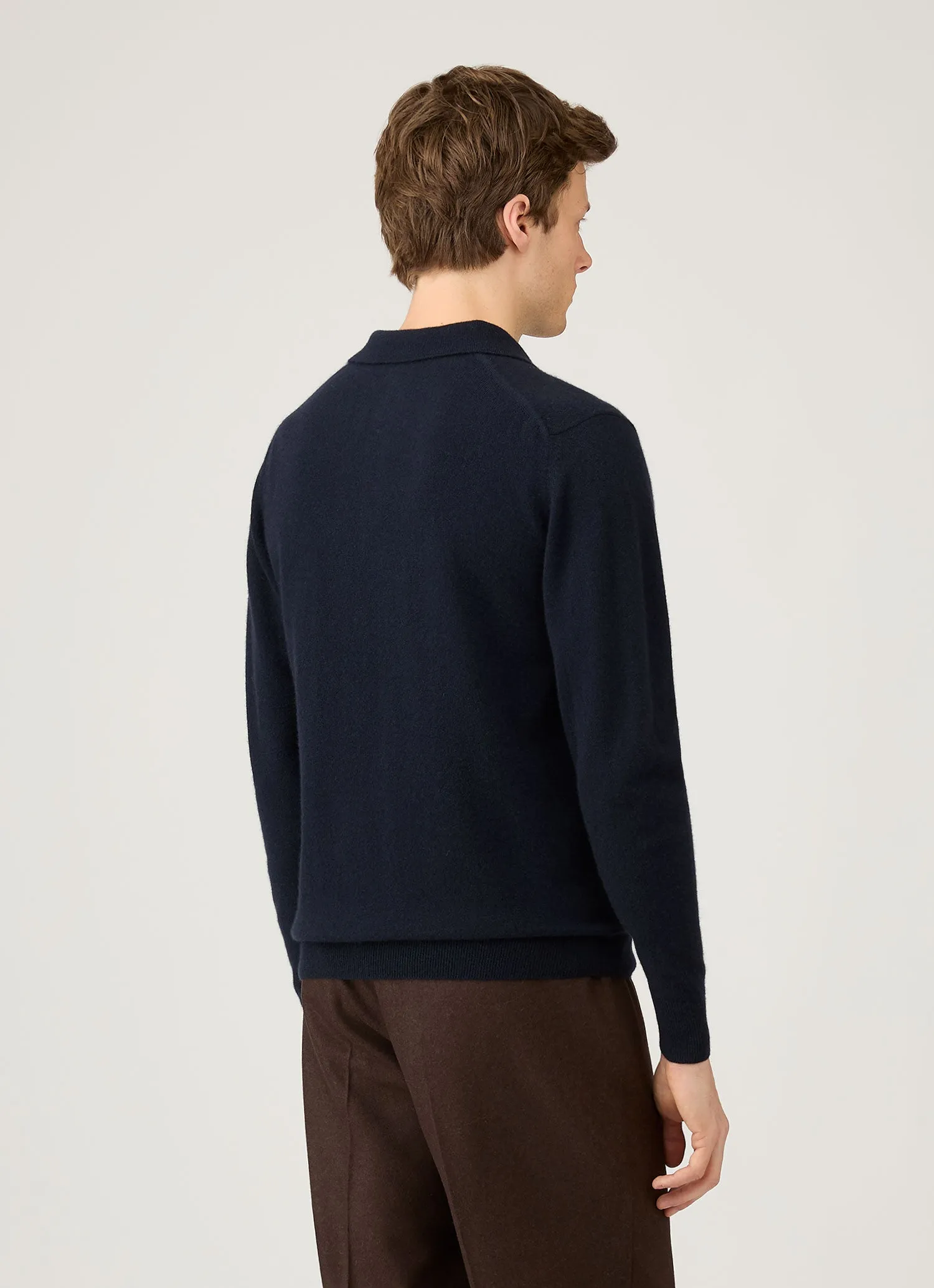 Men's Cashmere Knitted Polo Shirt in Navy sold by Sunspel product image thumbnail 5