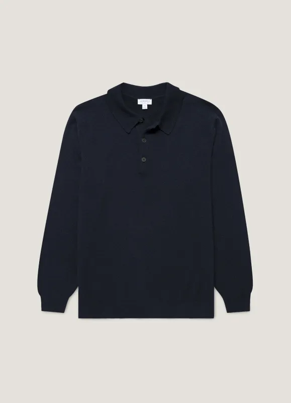 Men's Cashmere Polo Shirt in Navy sold by Sunspel