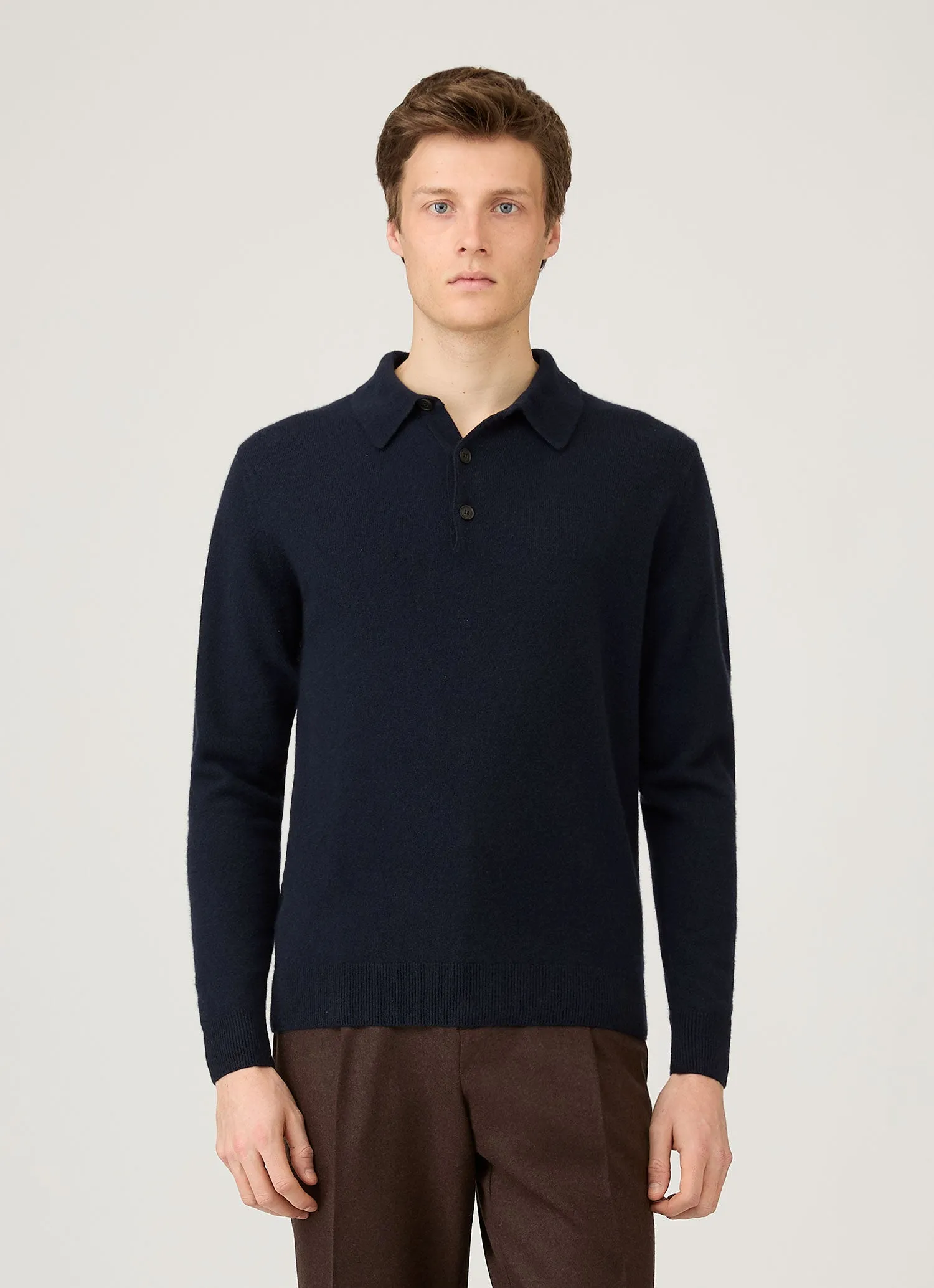 Men's Cashmere Knitted Polo Shirt in Navy sold by Sunspel product image thumbnail 2