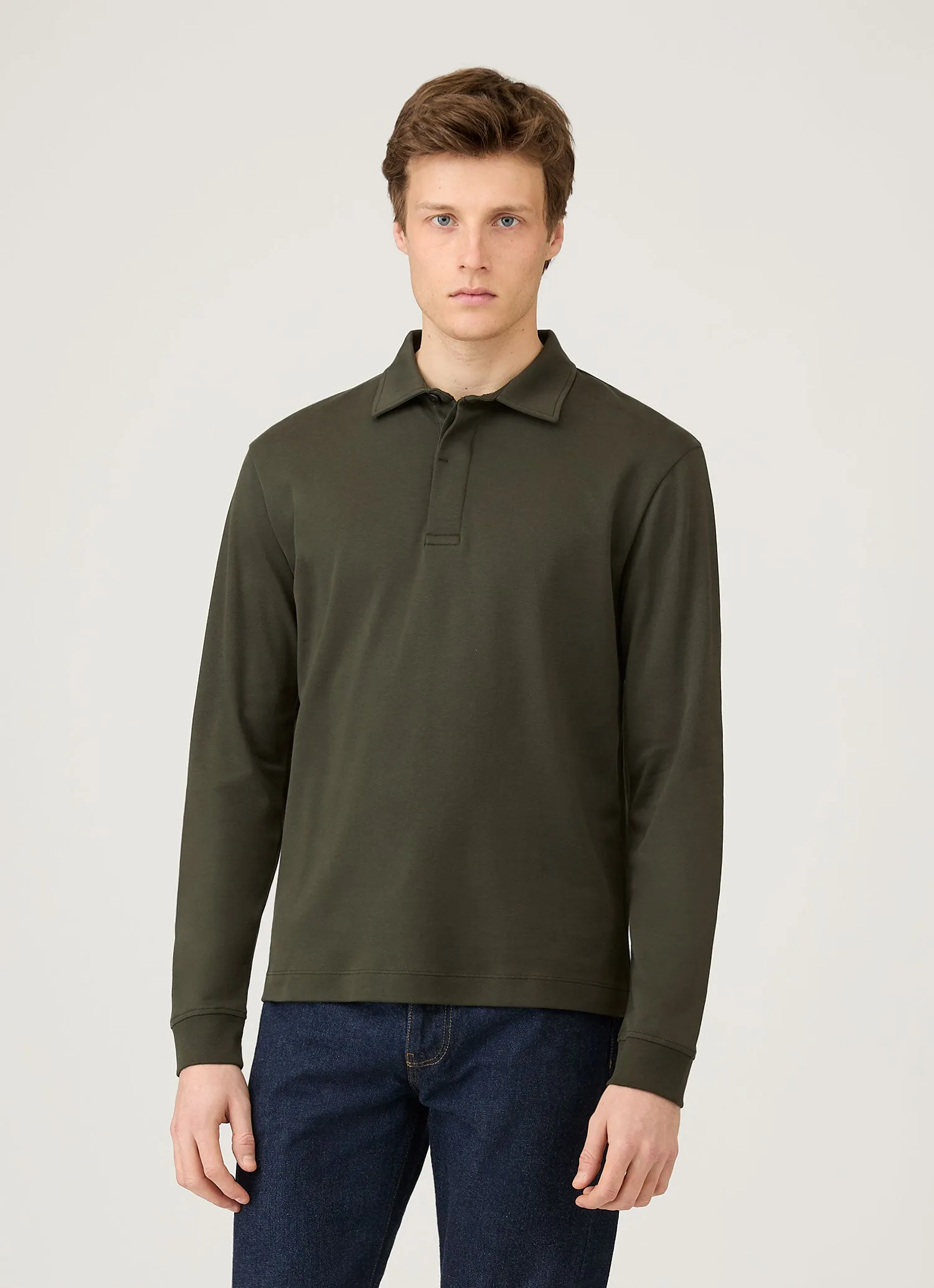 Men's Heavyweight Rugby Polo Shirt in Dark Green sold by Sunspel product image thumbnail 2