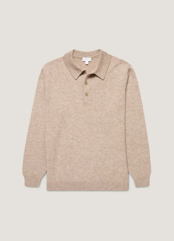 Men's Cashmere Polo Shirt in Oatmeal Melange sold by Sunspel