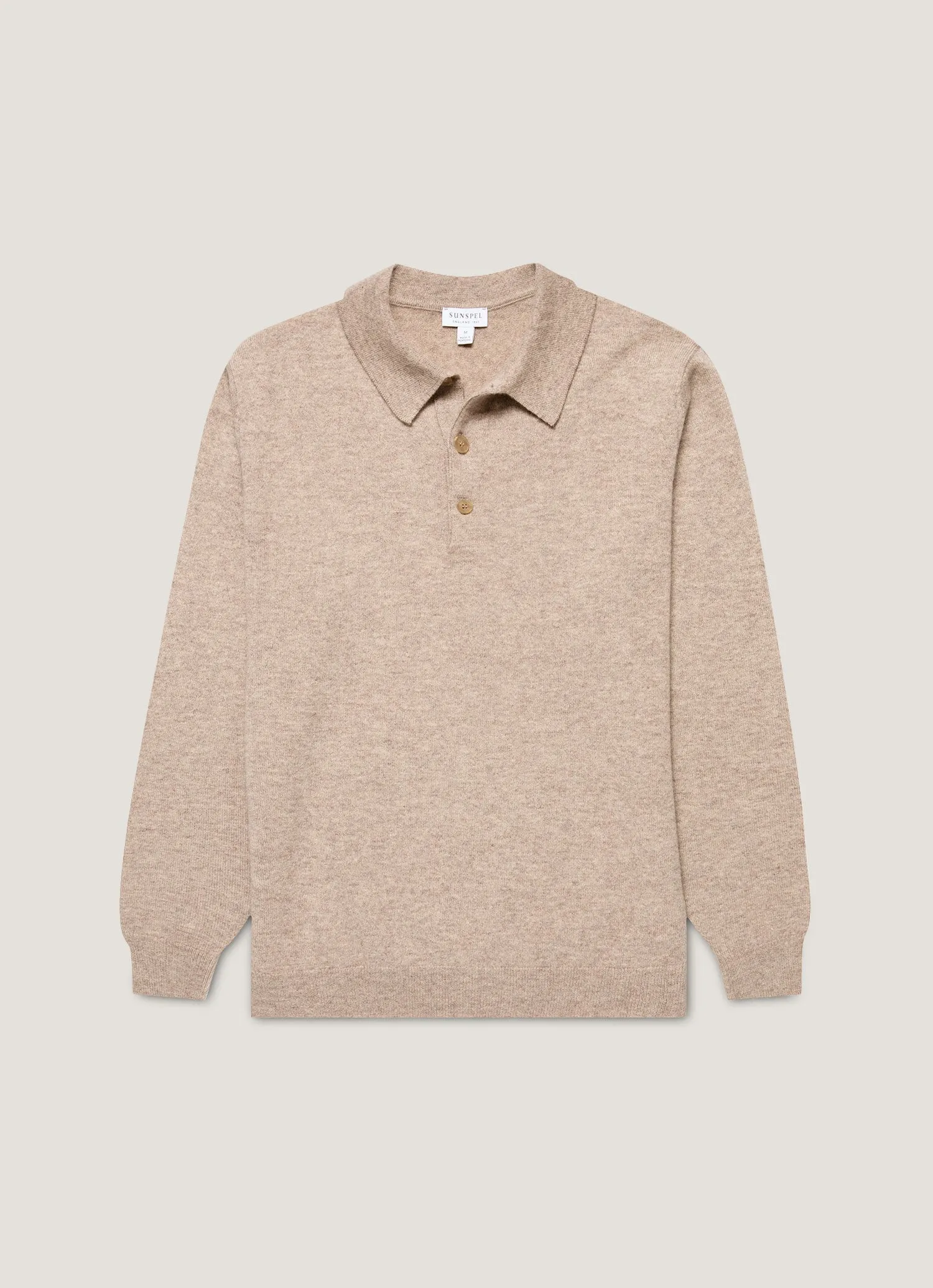 Men's Cashmere Knitted Polo Shirt in Oatmeal Melange sold by Sunspel