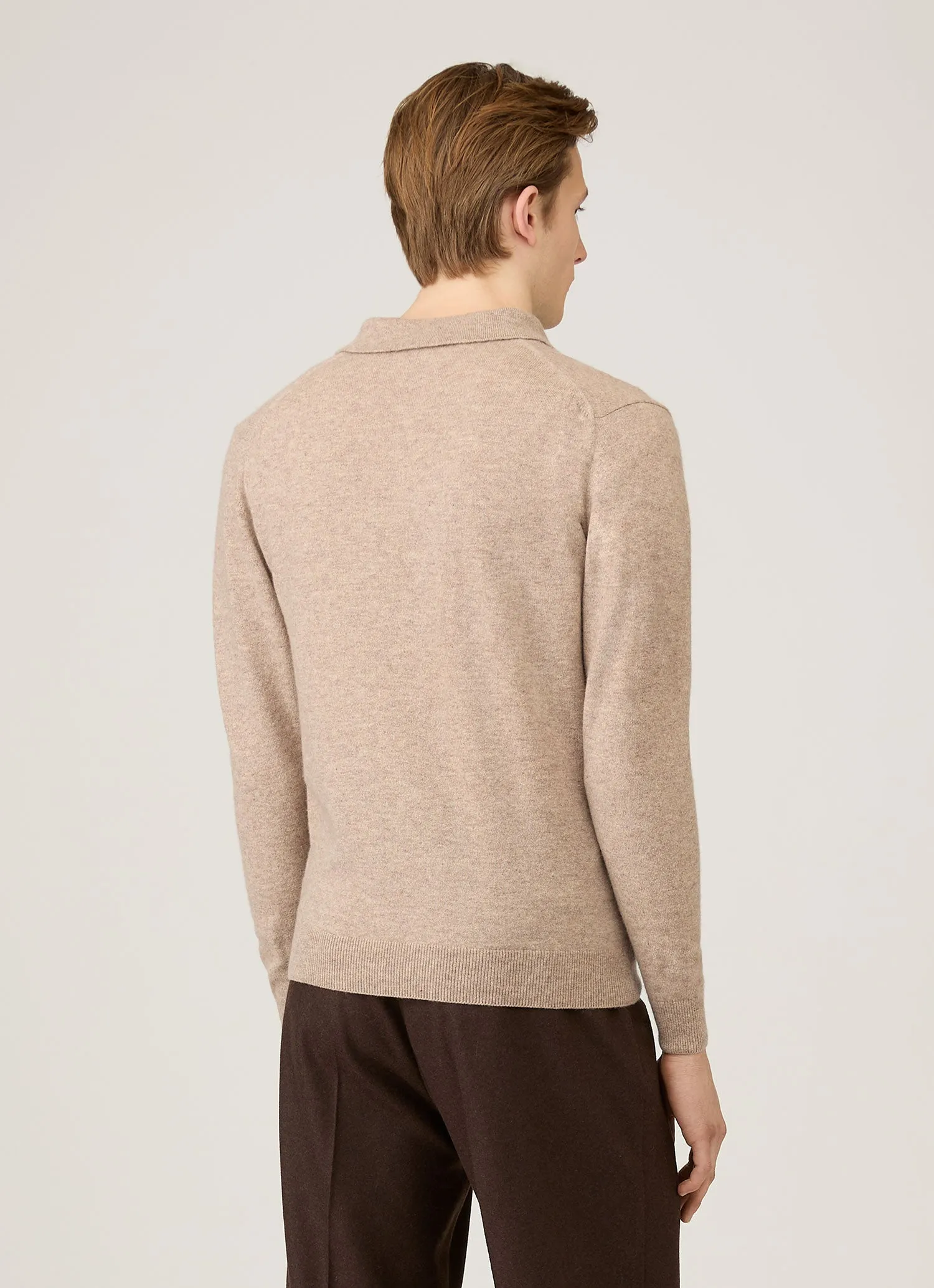 Men's Cashmere Knitted Polo Shirt in Oatmeal Melange sold by Sunspel product image thumbnail 5