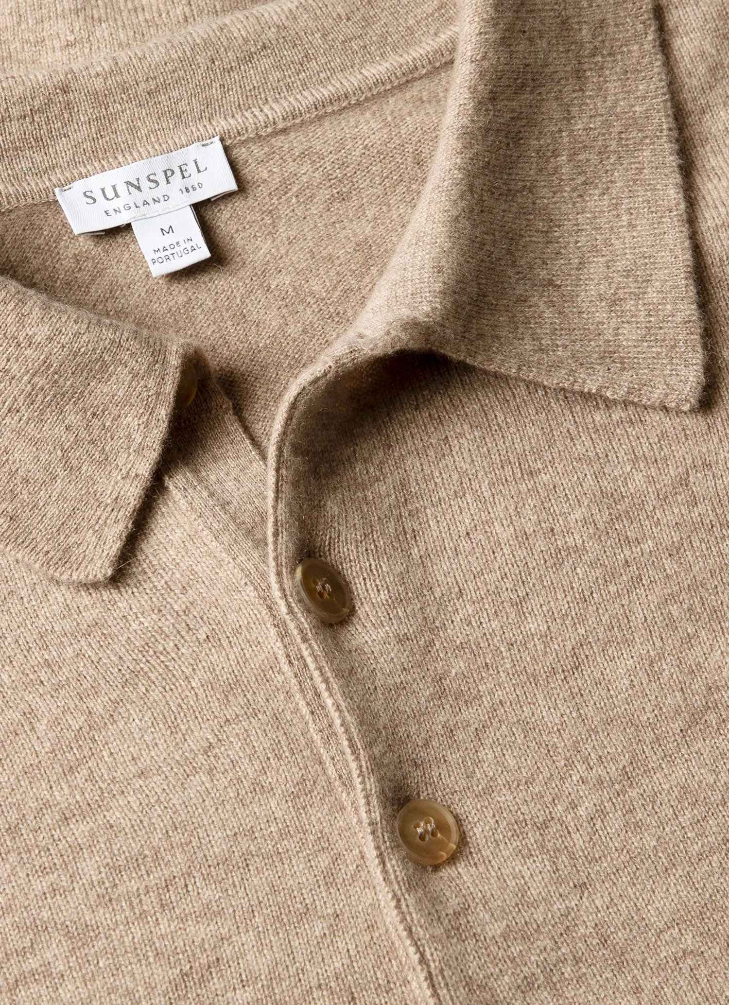 Men's Cashmere Knitted Polo Shirt in Oatmeal Melange sold by Sunspel product image thumbnail 4