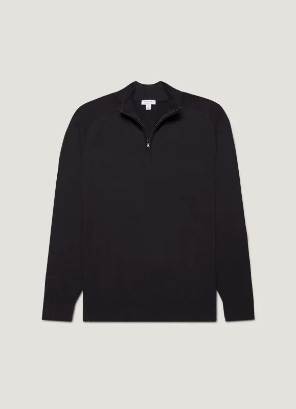 Men's Sea Island Cashmere Half Zip in Black sold by Sunspel