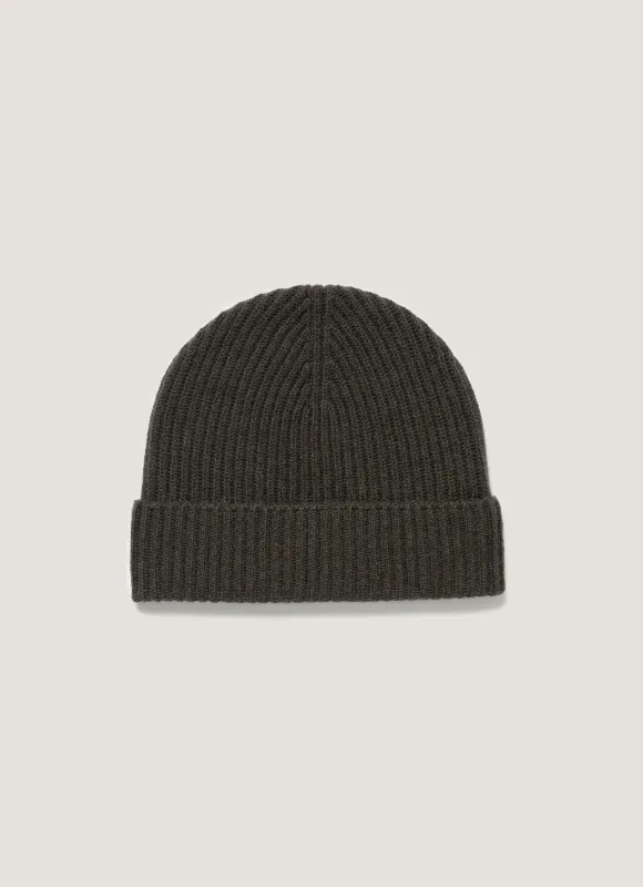Cashmere Ribbed Hat in Dark Green sold by Sunspel