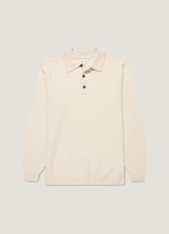 Men's Lambswool Polo Shirt in Oatmeal Melange sold by Sunspel