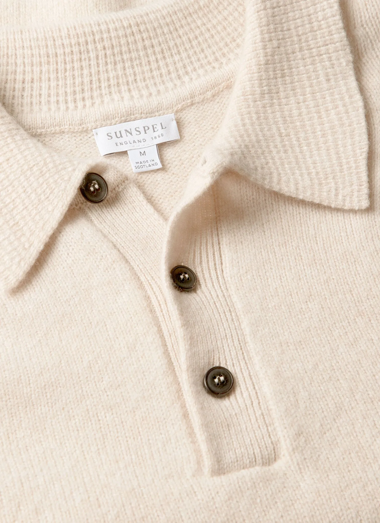 Men's Lambswool Knitted Polo Shirt in Oatmeal Melange sold by Sunspel product image thumbnail 4