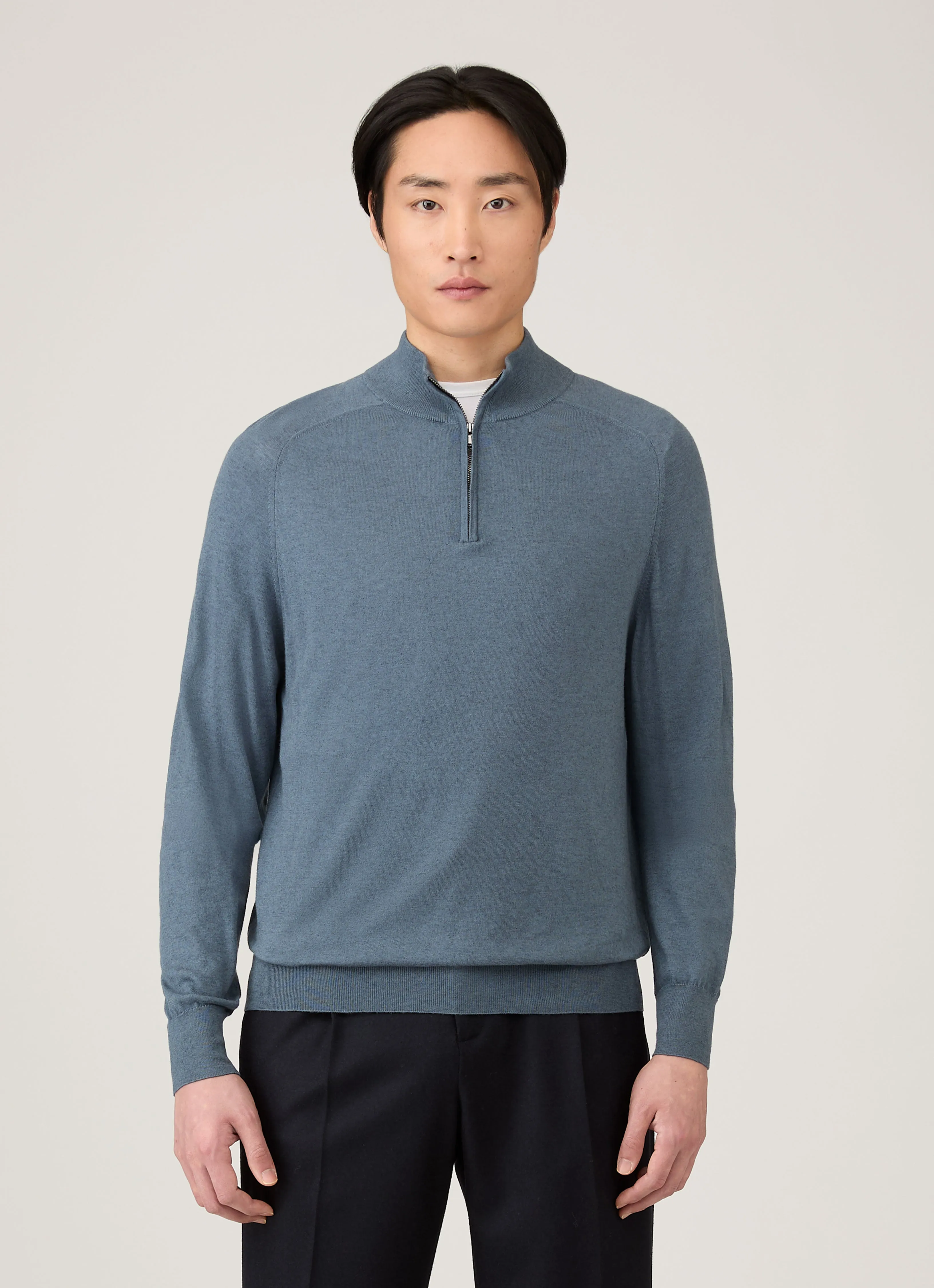 Men's Sea Island Cashmere Half Zip in Slate Blue sold by Sunspel product image thumbnail 2
