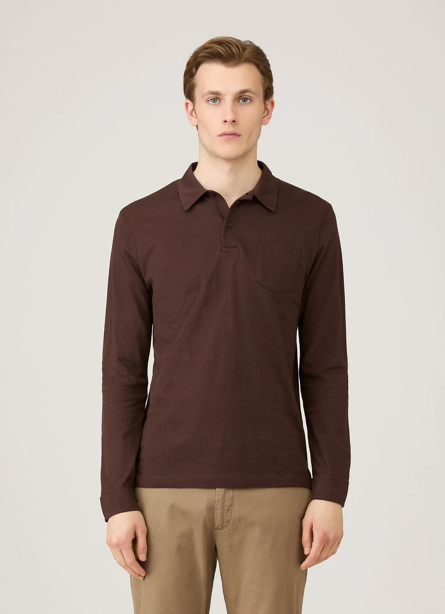 Men's Long Sleeve Riviera Polo Shirt in Bakelite sold by Sunspel product image thumbnail 2