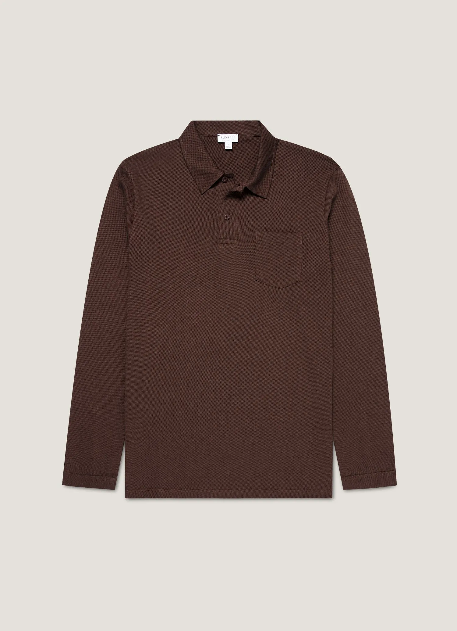 Men's Long Sleeve Riviera Polo Shirt in Bakelite sold by Sunspel