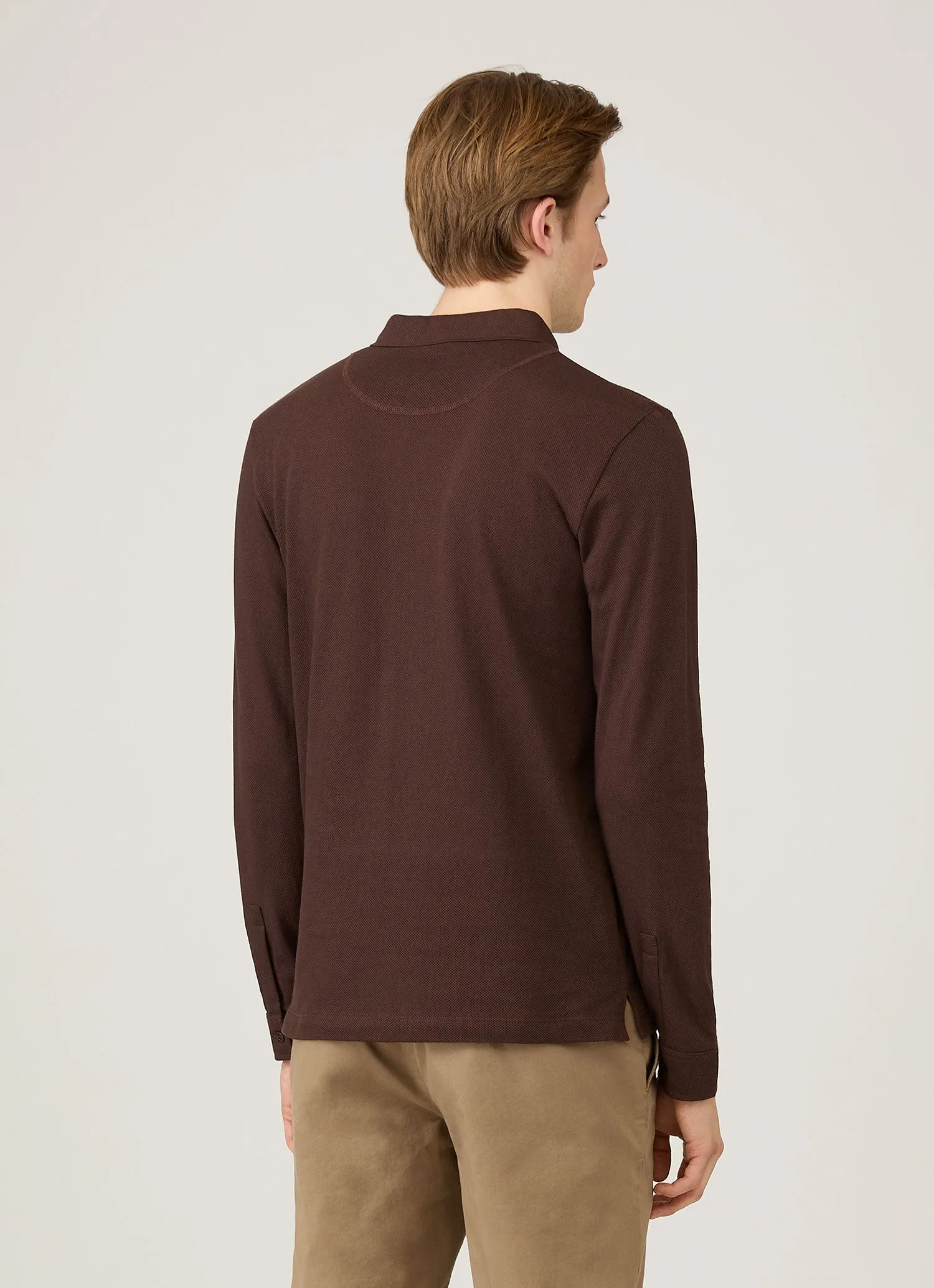 Men's Long Sleeve Riviera Polo Shirt in Bakelite sold by Sunspel product image thumbnail 5