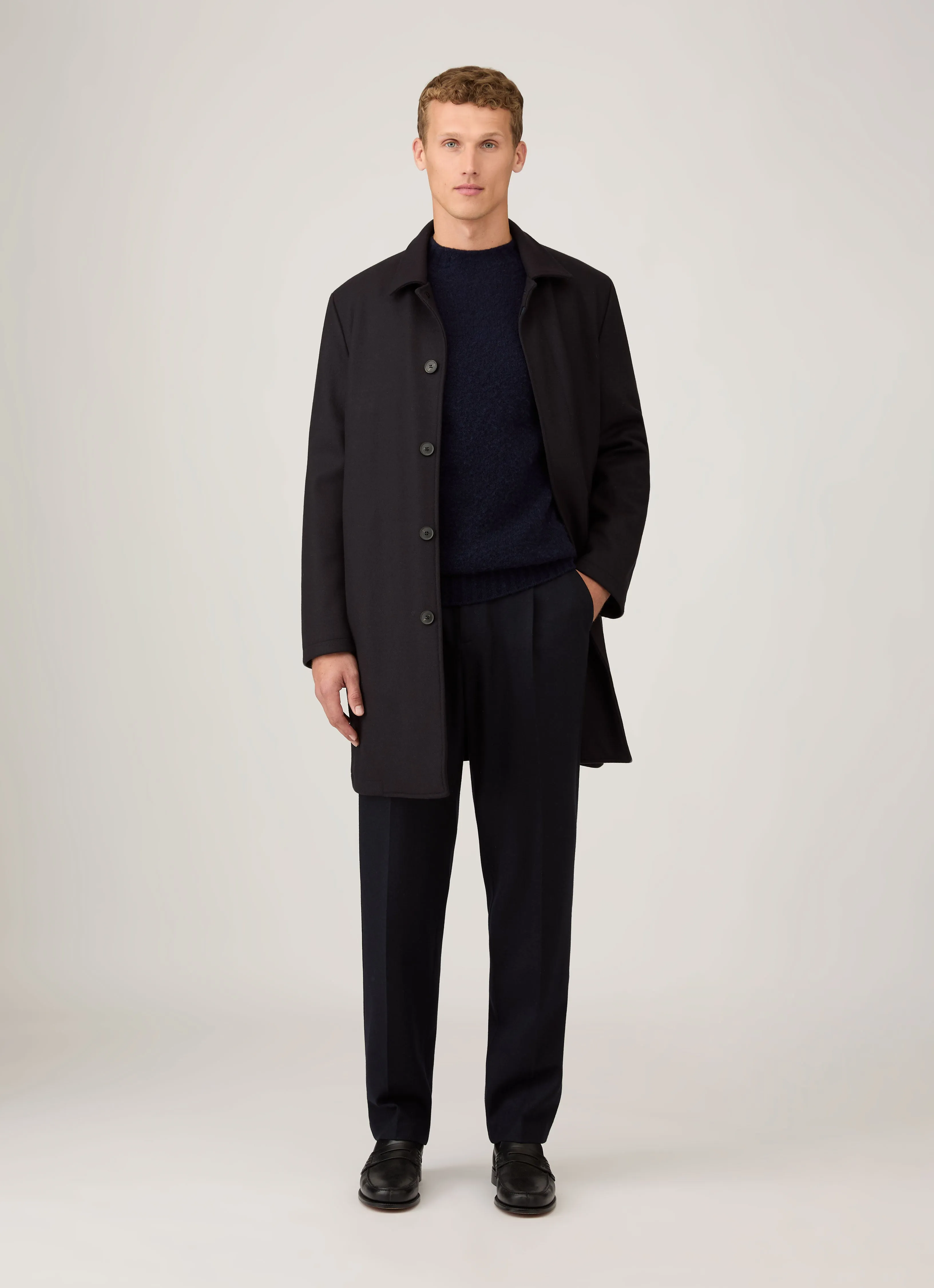 Men's Shetland Crew Neck Jumper in Navy sold by Sunspel product image thumbnail 3