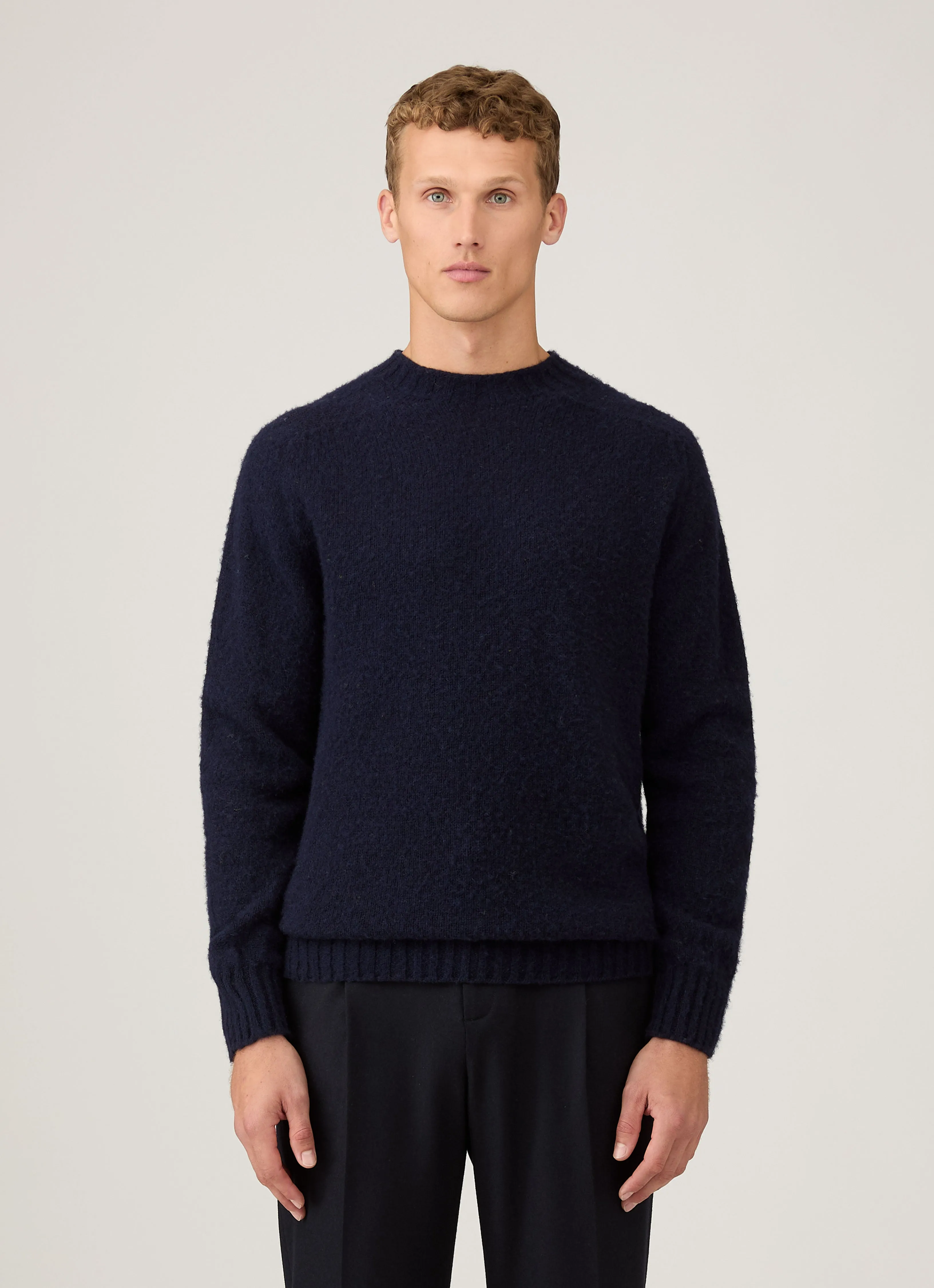 Men's Shetland Crew Neck Jumper in Navy sold by Sunspel product image thumbnail 2