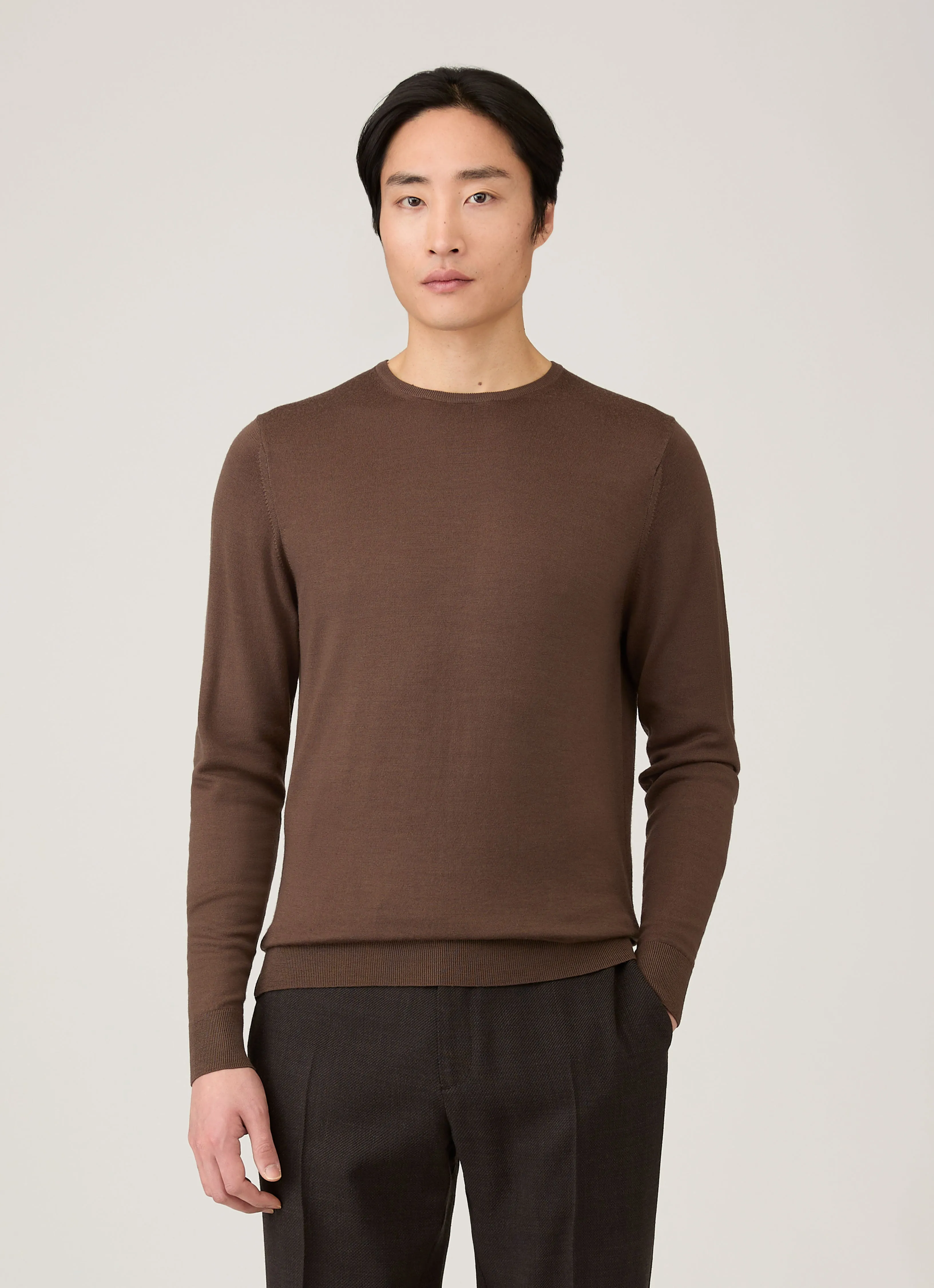 Men's Extra-Fine Merino Crew Neck in Bark sold by Sunspel product image thumbnail 2