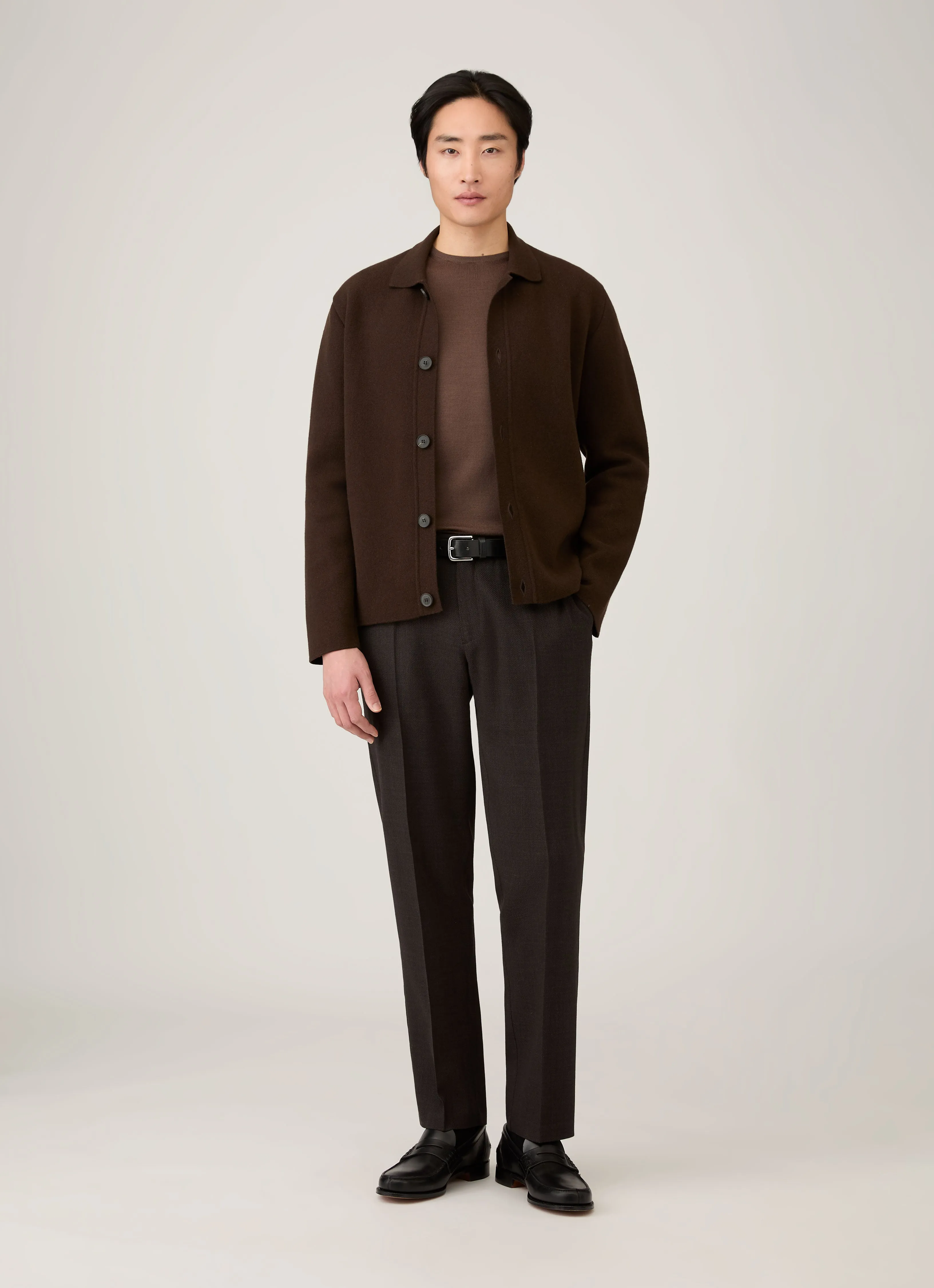 Men's Extra-Fine Merino Crew Neck in Bark sold by Sunspel product image thumbnail 3