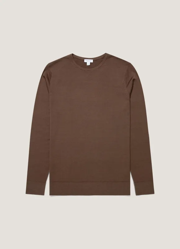 Men's Extra-Fine Merino Crew Neck in Bark sold by Sunspel