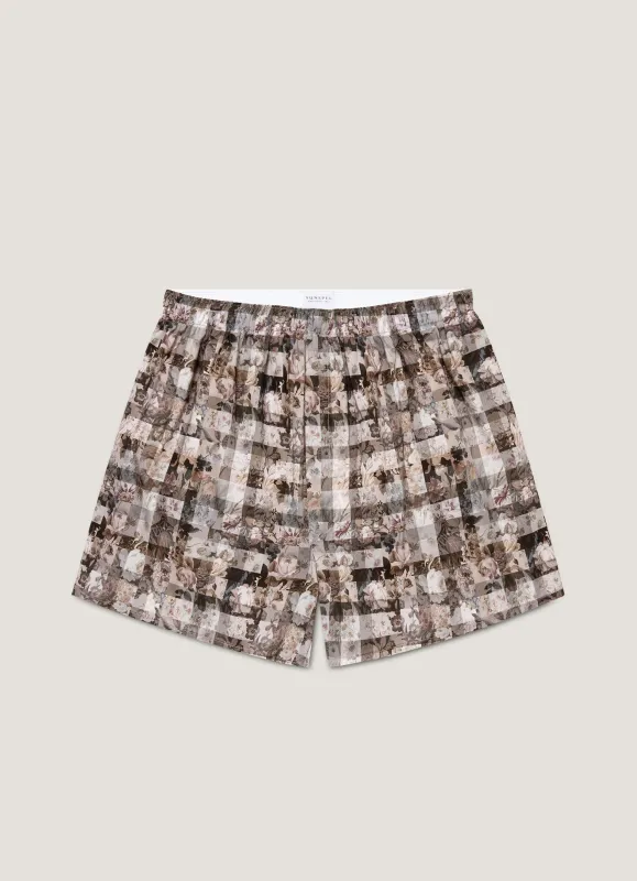 Men's Classic Boxer Shorts in Liberty Fabric in Grey Archive Gingham sold by Sunspel