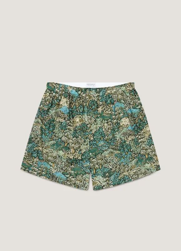 Men's Classic Boxer Shorts in Liberty Fabric in Hillside Green sold by Sunspel