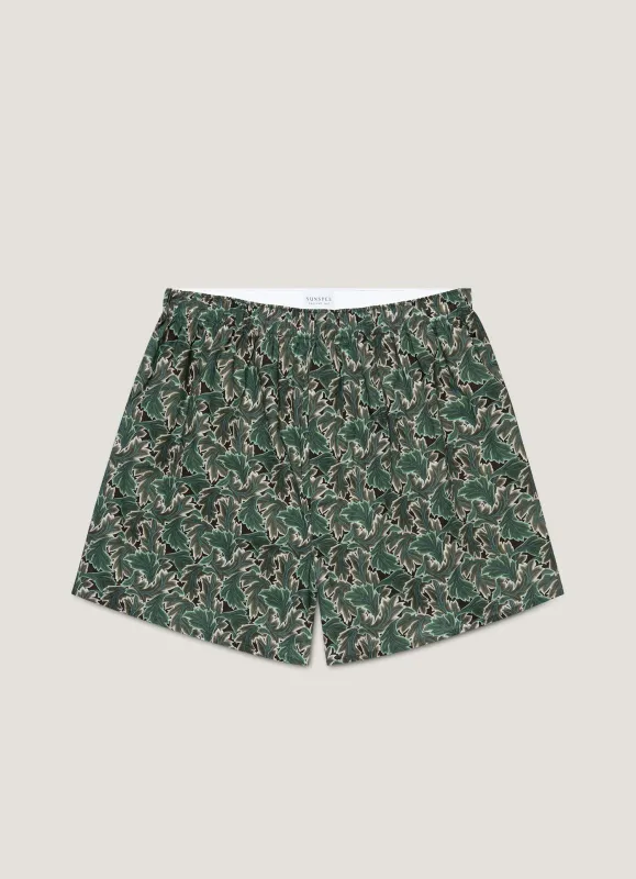 Men's Classic Boxer Shorts in Liberty Fabric in Midnight Green Canopy sold by Sunspel